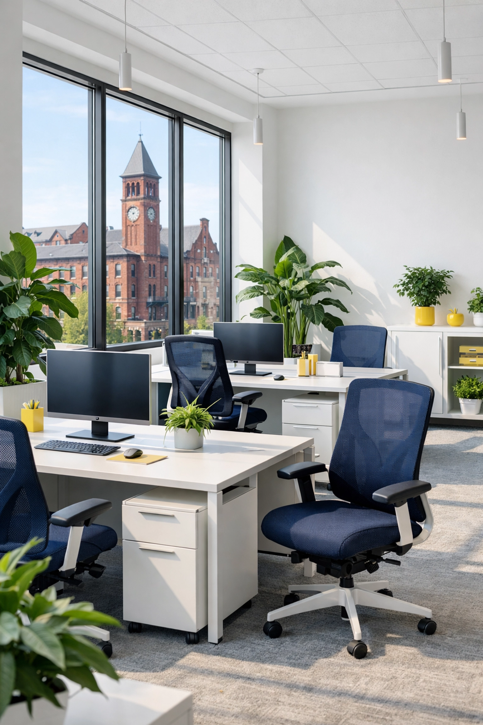 Pristine modern office interior in Worcester featuring clean desks and eco-friendly office cleaning Worcester results.