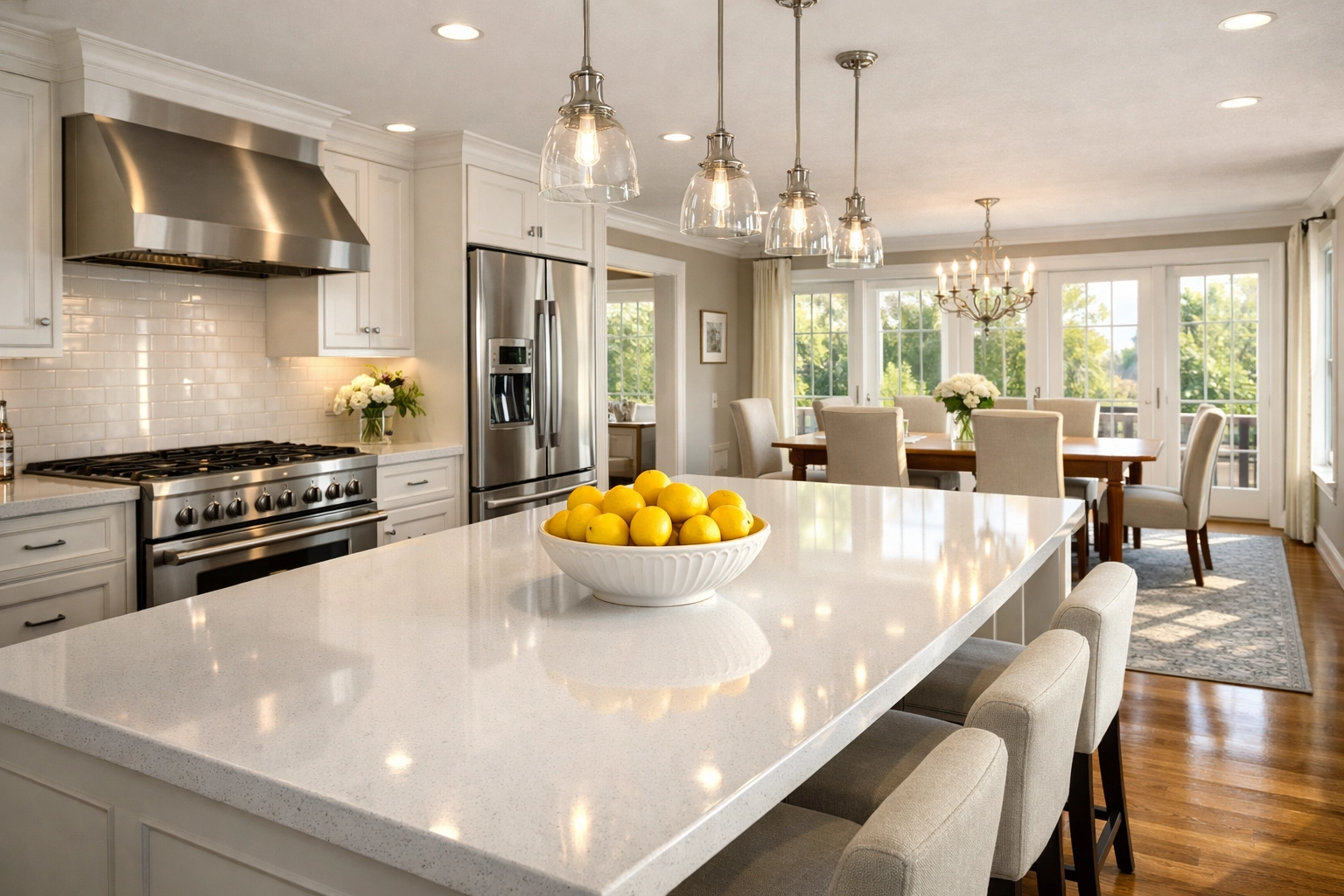 Spotless luxury kitchen in Massachusetts after a professional deep clean by a reliable house cleaner.