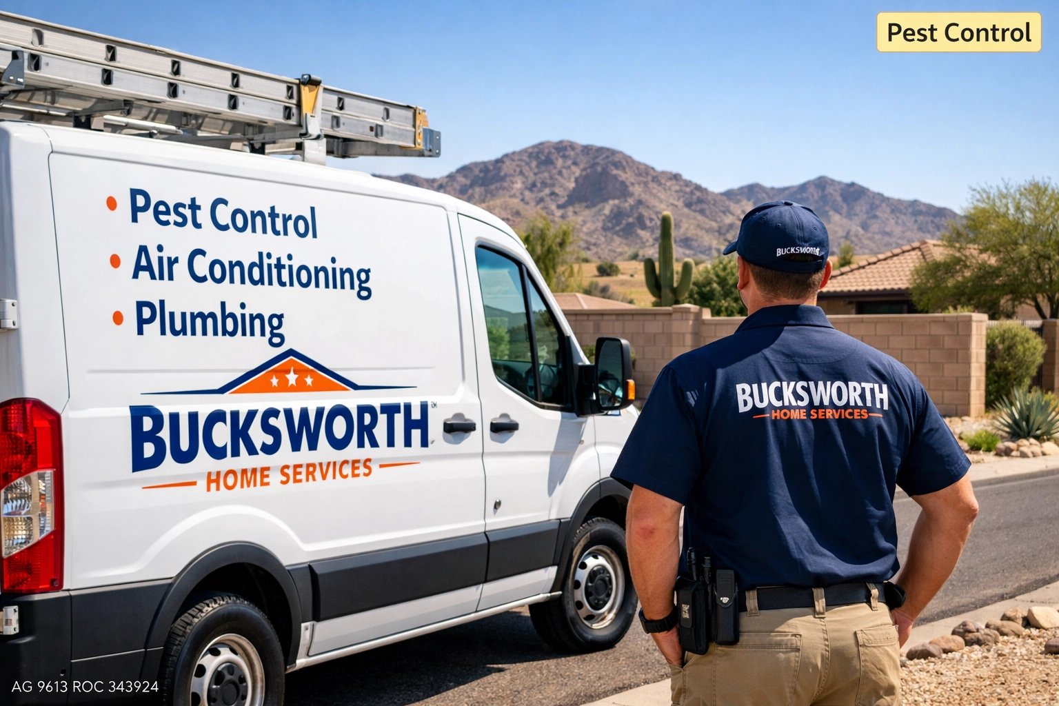 Bucksworth Home Services technician and truck providing expert pest and termite control in Ahwatukee, AZ.