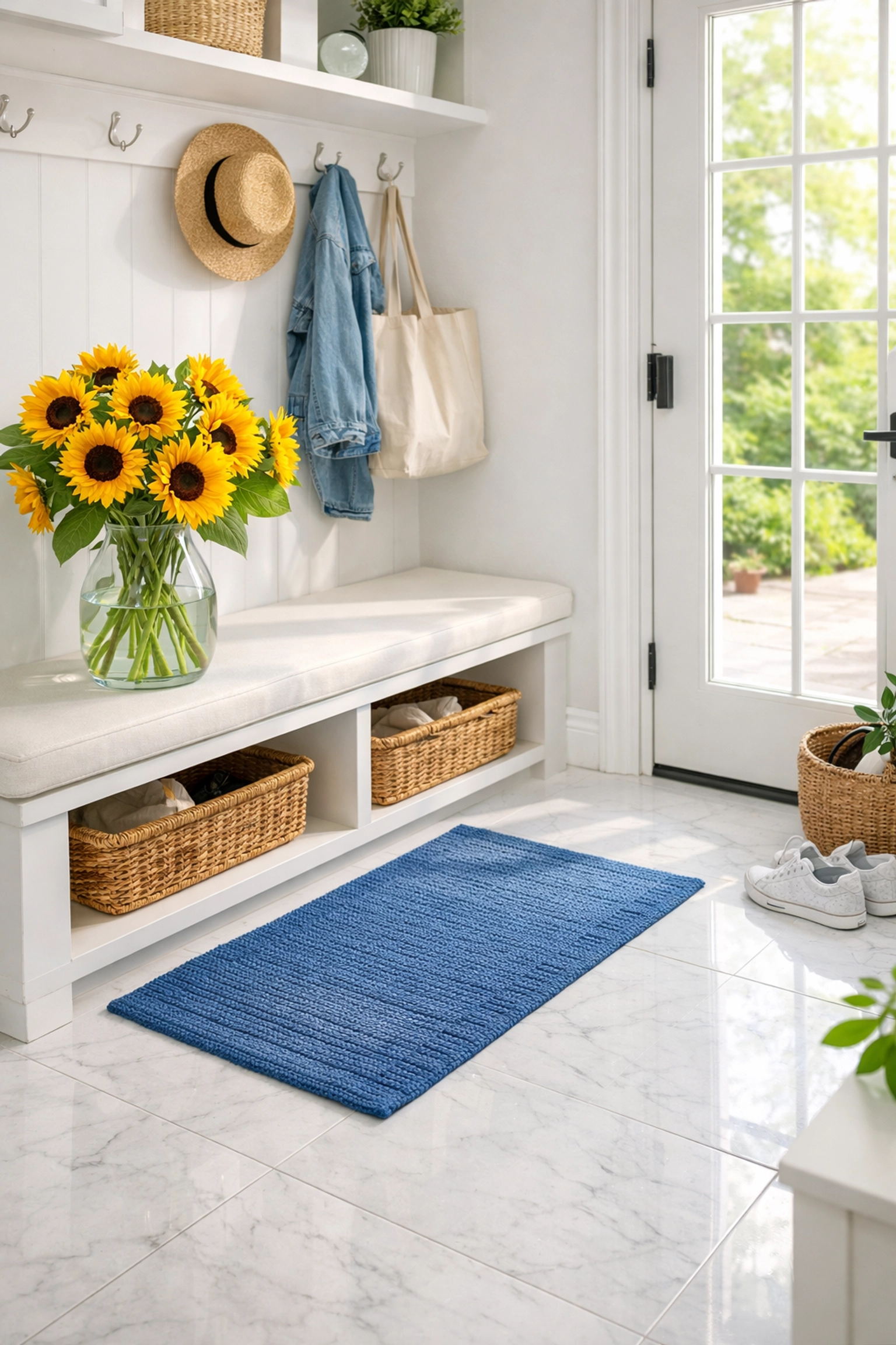 Pristine entryway with white marble floors, showcasing a healthy home after house cleaning in Townsend MA.