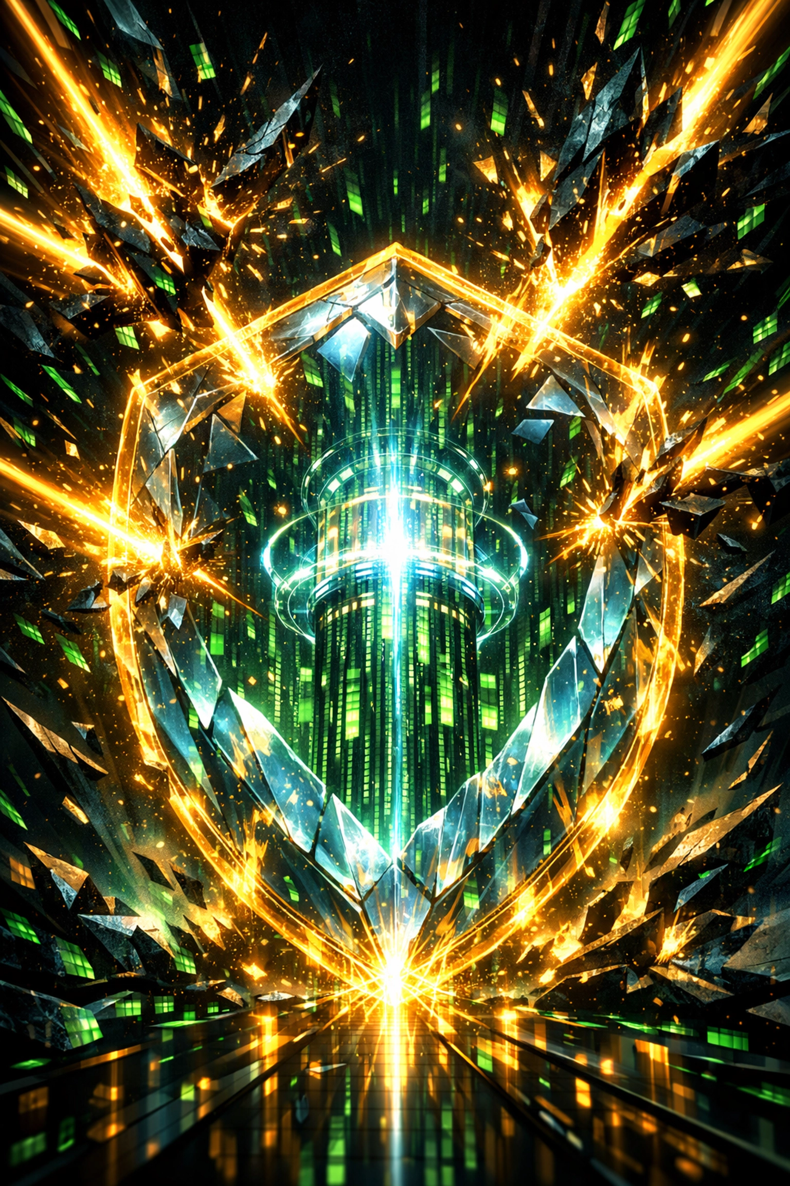 Autonomous AI security system protecting a digital data core from cybersecurity threats.