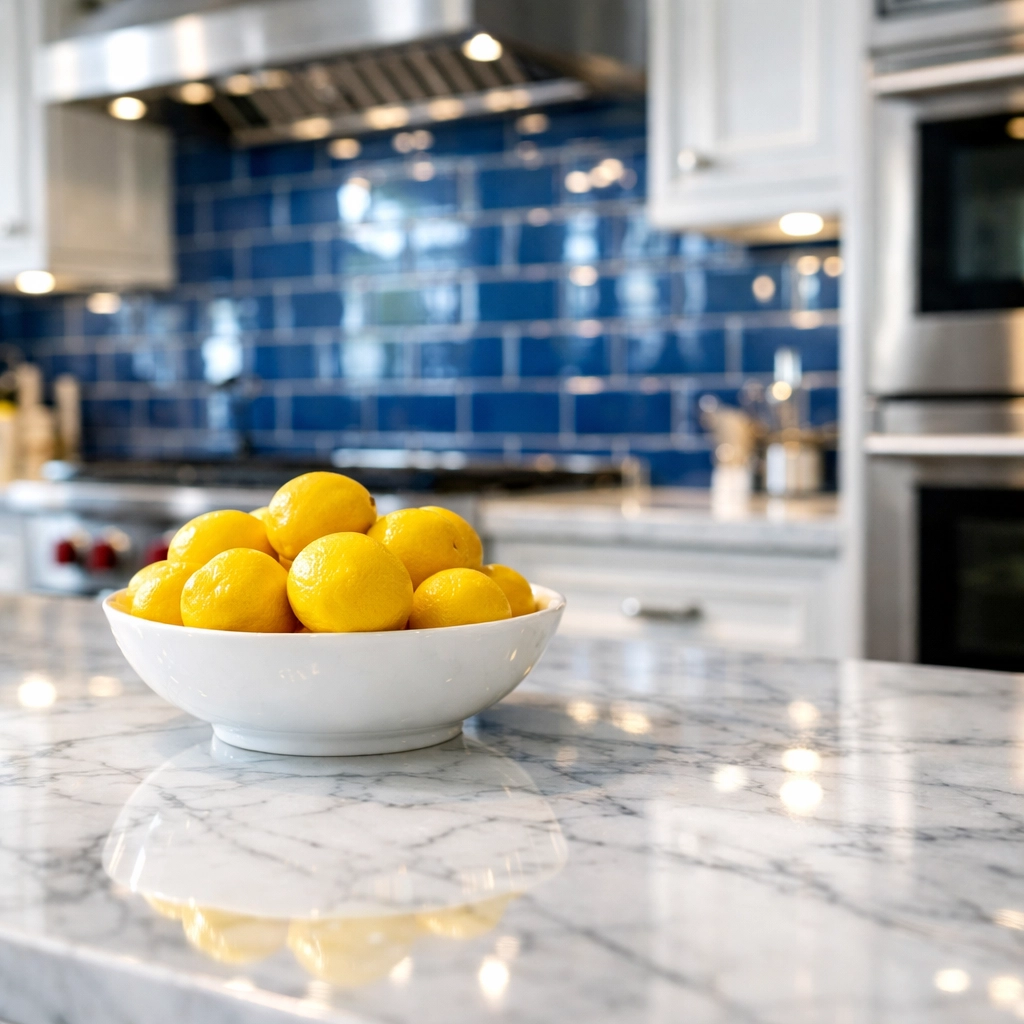 Modern luxury kitchen with marble counters after professional deep cleaning Worcester.