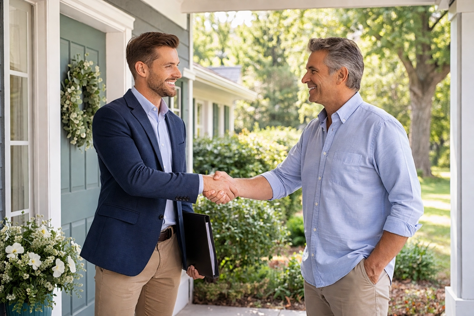 South Jersey real estate agent closing a Sell & Stay arrangement with a happy homeowner South Jersey real estate agent closing a Sell & Stay arrangement with a happy homeowner