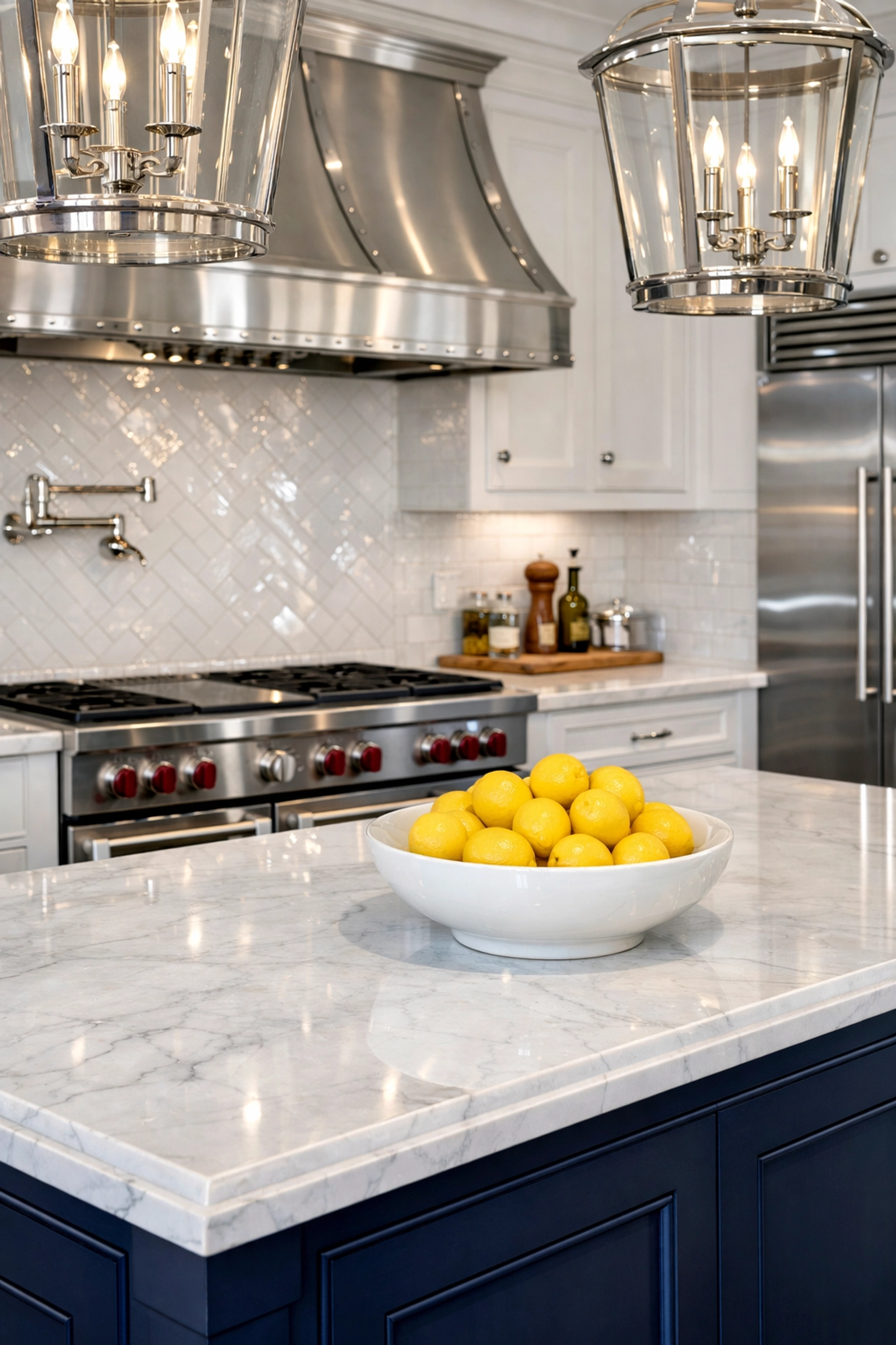 Professional deep cleaning services in Massachusetts for a luxury Wellesley kitchen with marble island.