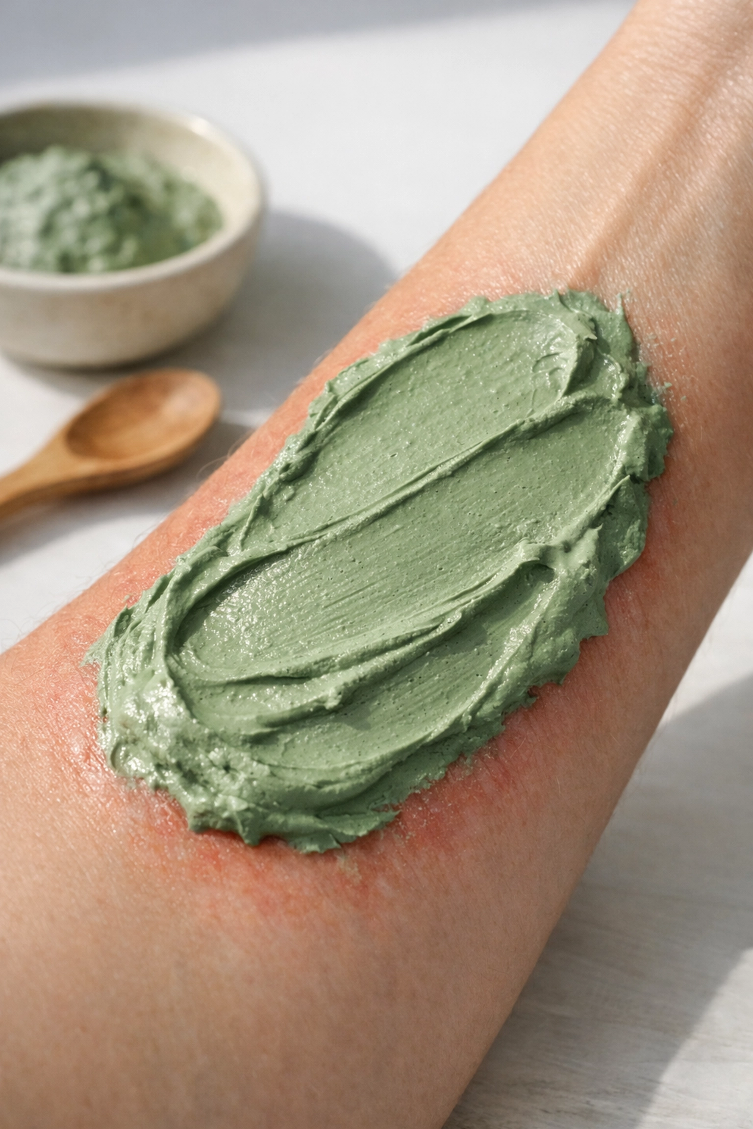 Healing clay for poison ivy applied to forearm showing natural rash treatment