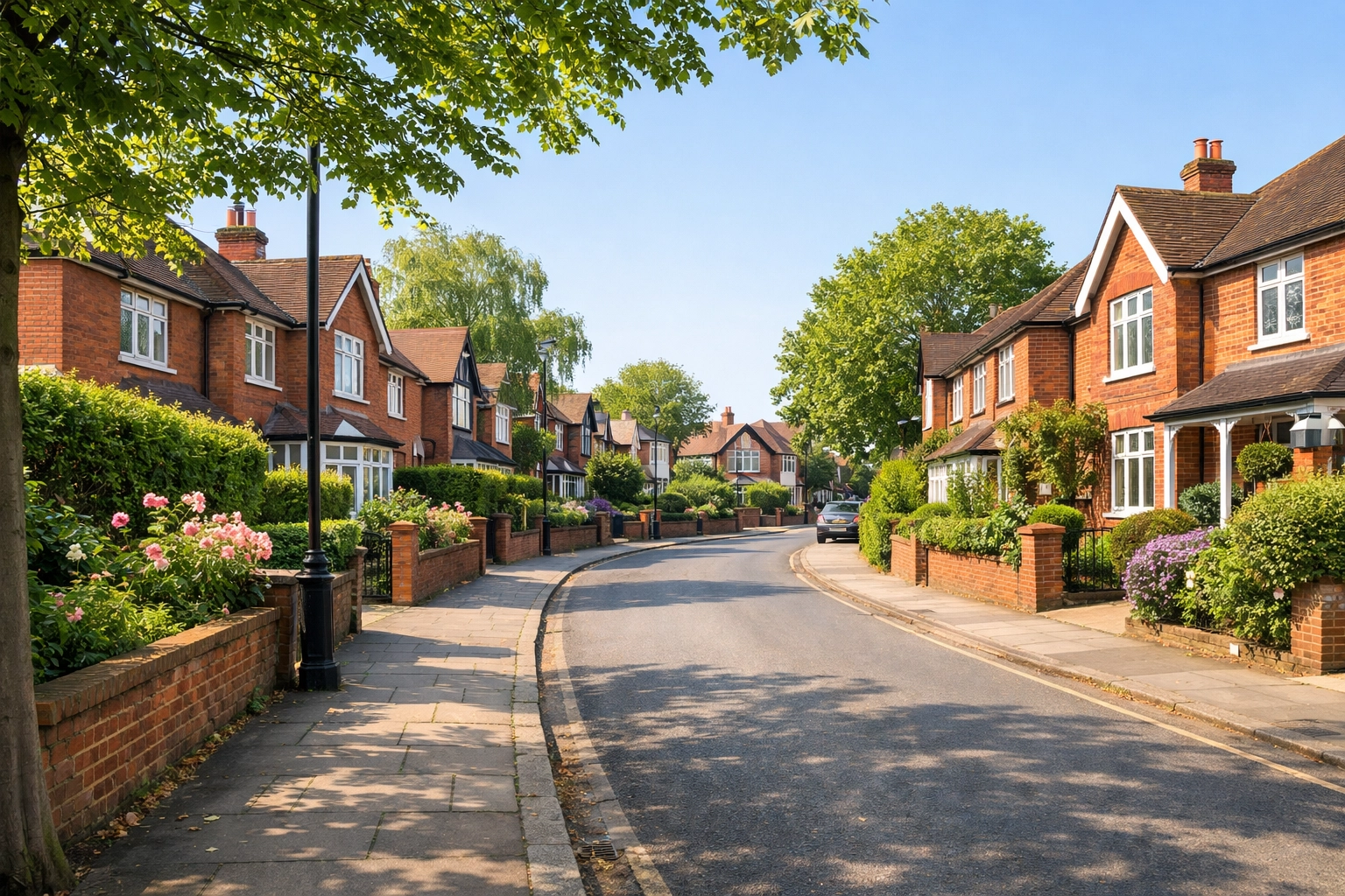 Beautiful Woking street illustrating the peace of mind found with a local mortgage advisor.