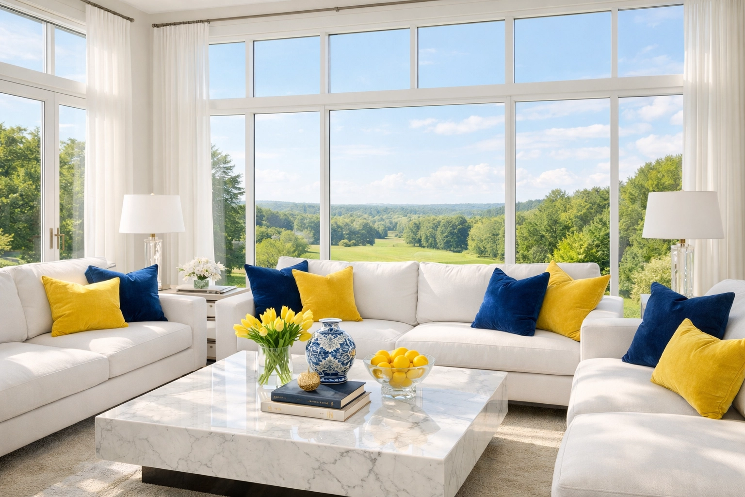 Pristine Dover living room showcasing professional residential cleaning Massachusetts for luxury estates.