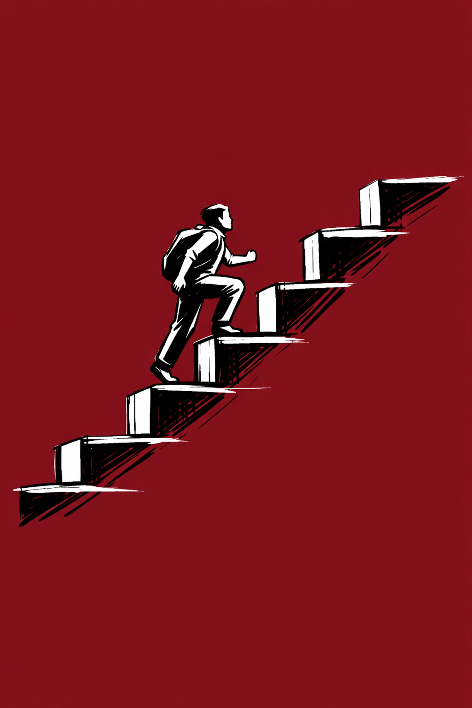 Creative professional climbing upward steps showing career growth and advancement