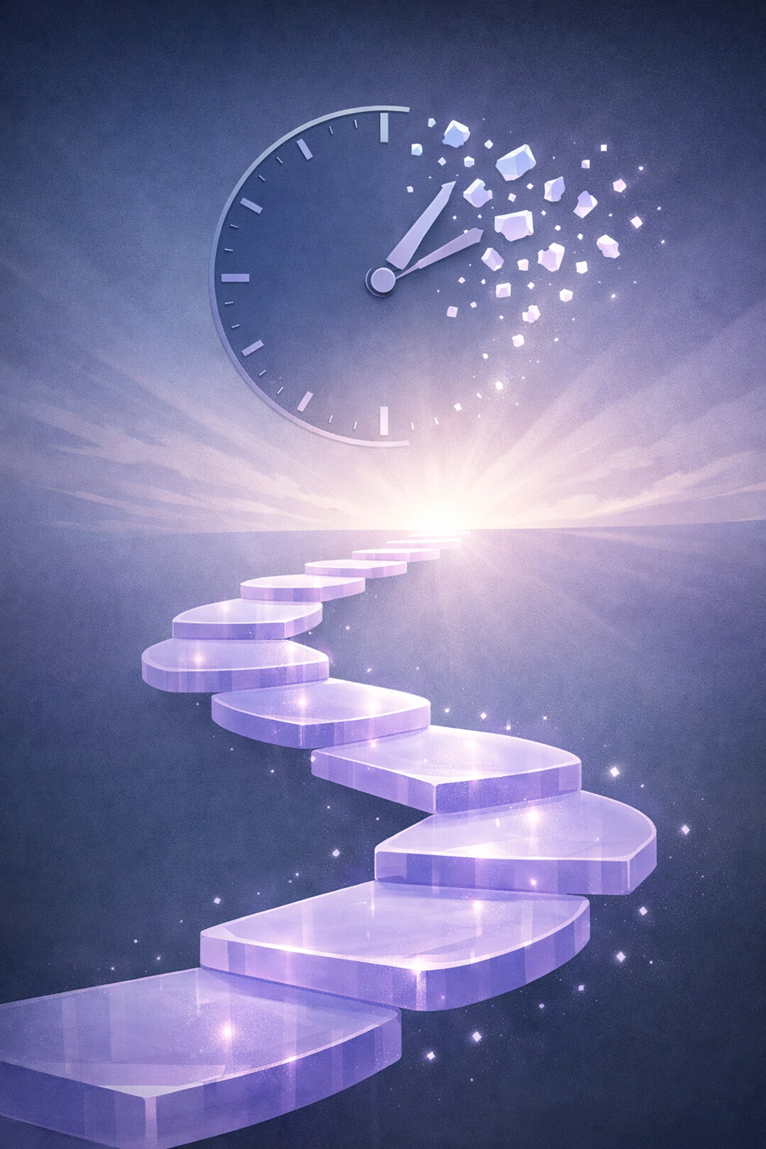Abstract path and deconstructing clock showing the shift from ADHD time blindness to structured workplace deadlines.