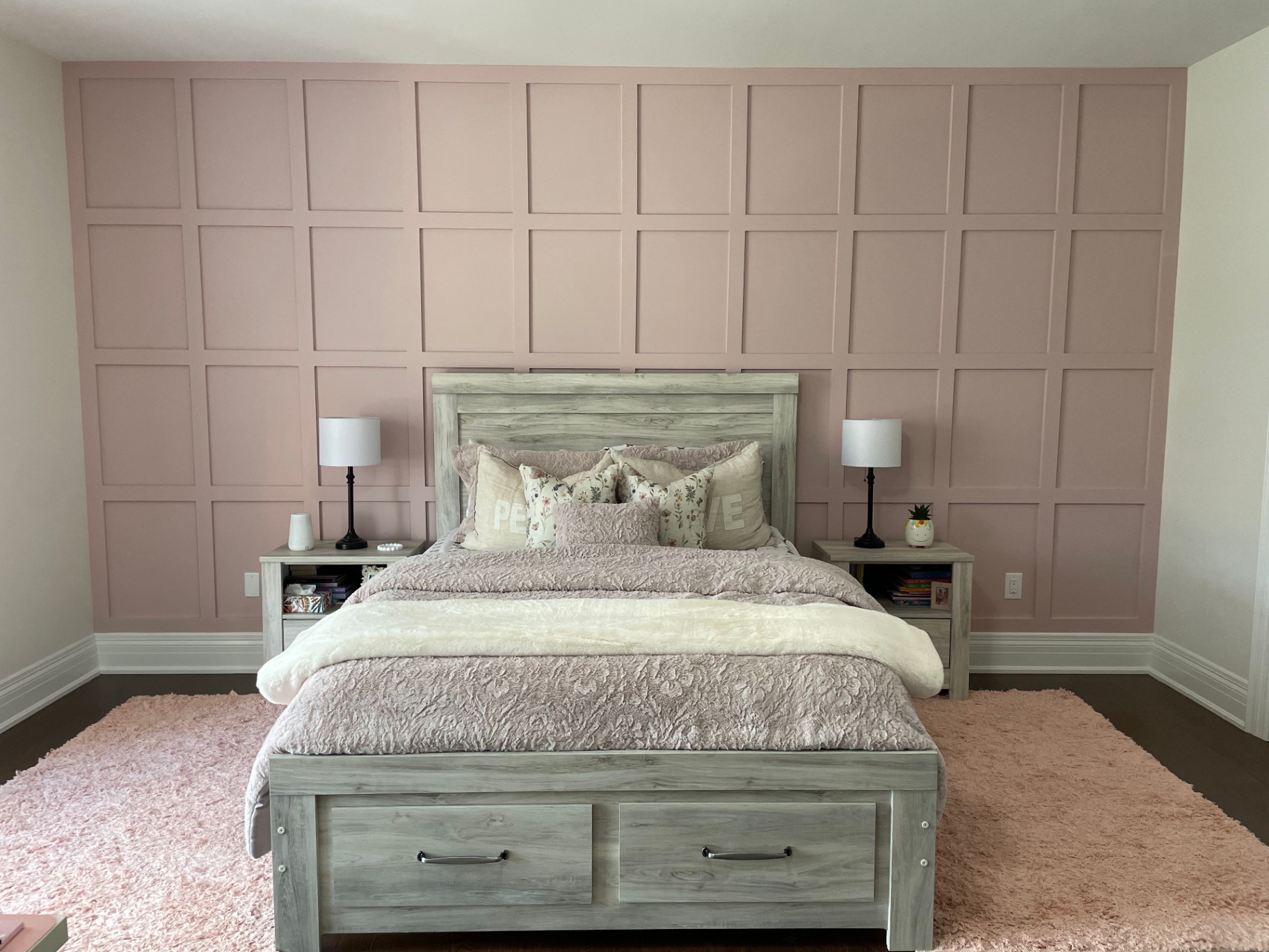 Modern Pink Square-Panel Accent Wall Bedroom