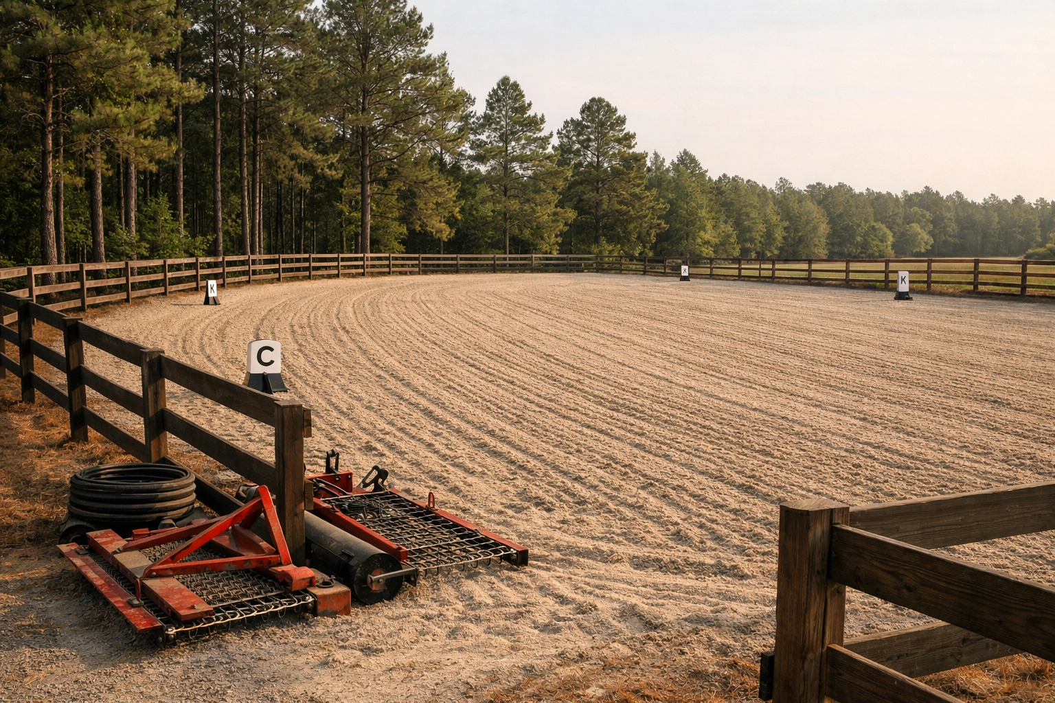 Well-maintained outdoor riding arena at Waxhaw equestrian property