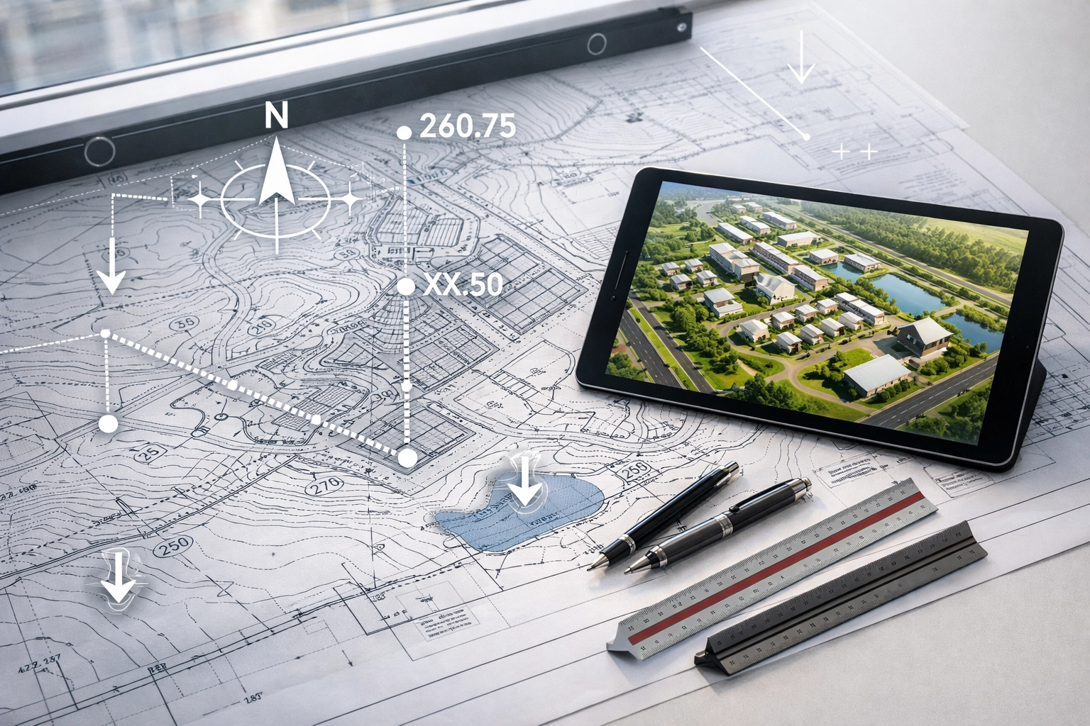 Detailed site grading plan and civil engineering designs for an Ontario land development project.
