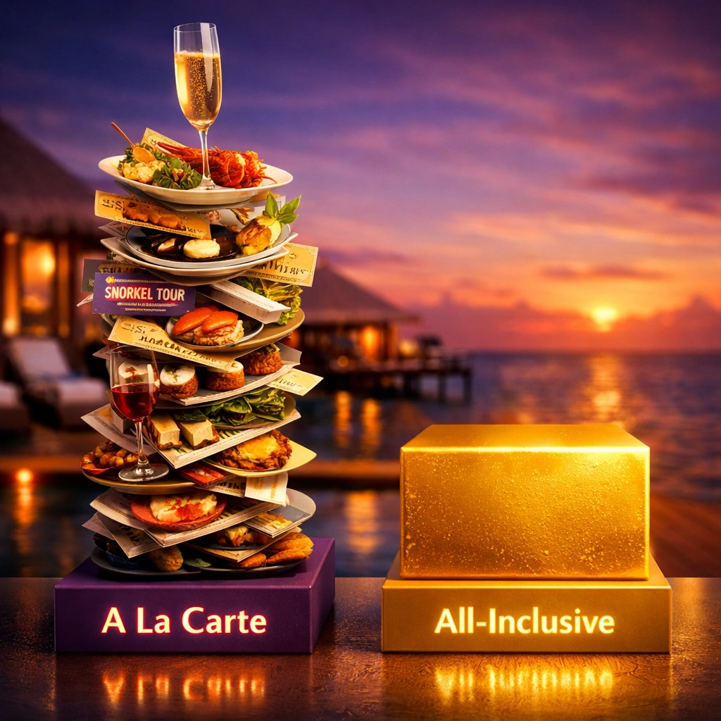 Value comparison chart of Maldives all inclusive packages versus paying a la carte for services.