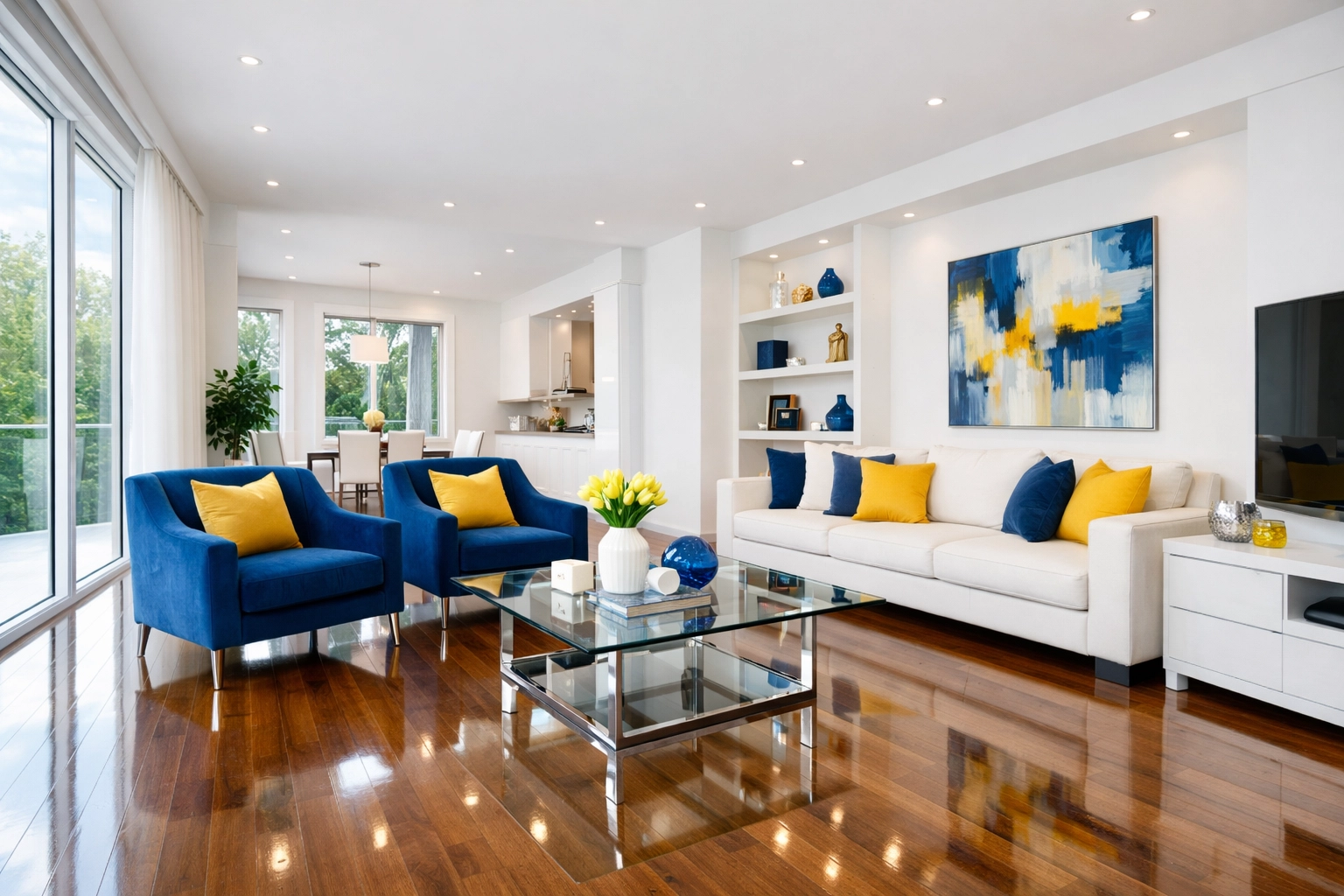 Sparkling clean living room after a professional bi weekly house cleaning service by The Cleaning Ninjas.