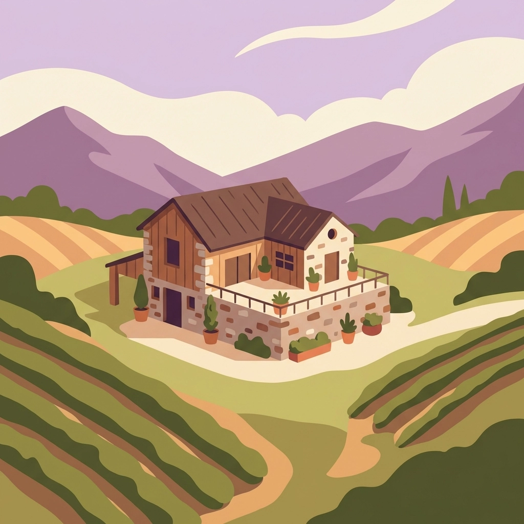 Charming boutique Virginia winery surrounded by rolling hills and vineyards, showcasing scenic wine country