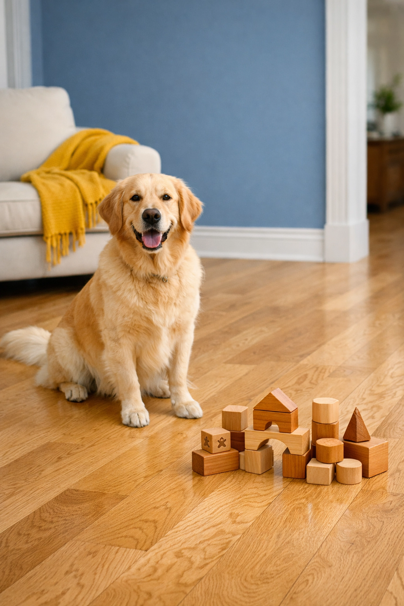 Pet and child-safe polished hardwood floors cleaned with non-toxic sanitization solutions.