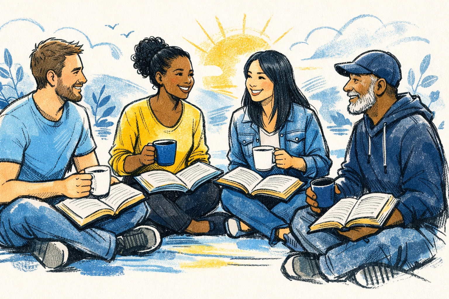 Illustration of diverse community connecting in a small group setting in Memphis/Cordova