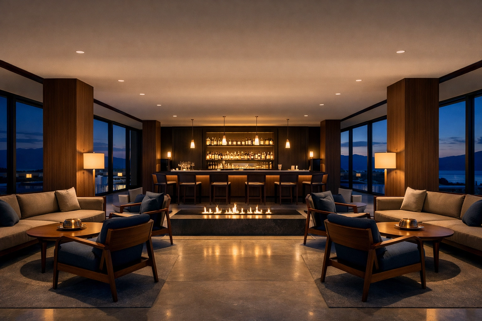 Minimalist boutique hotel lounge representing a modern hotel PMS and cloud technology.