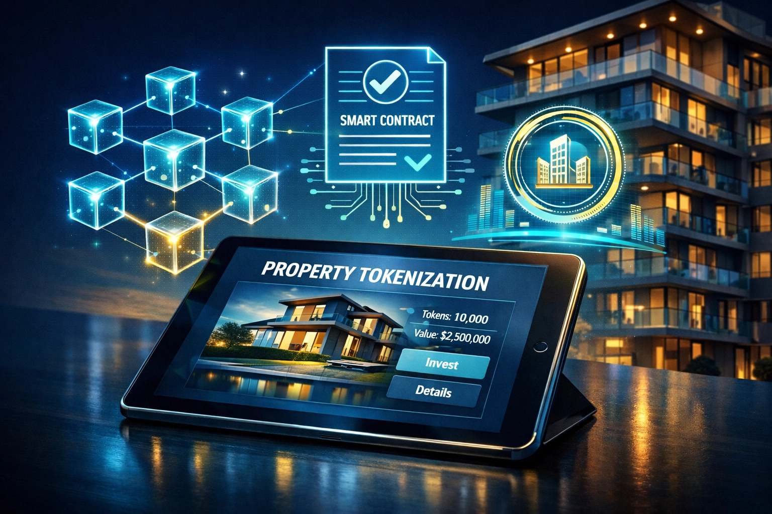 Tokenized real estate platform interface showing blockchain-based property investment technology