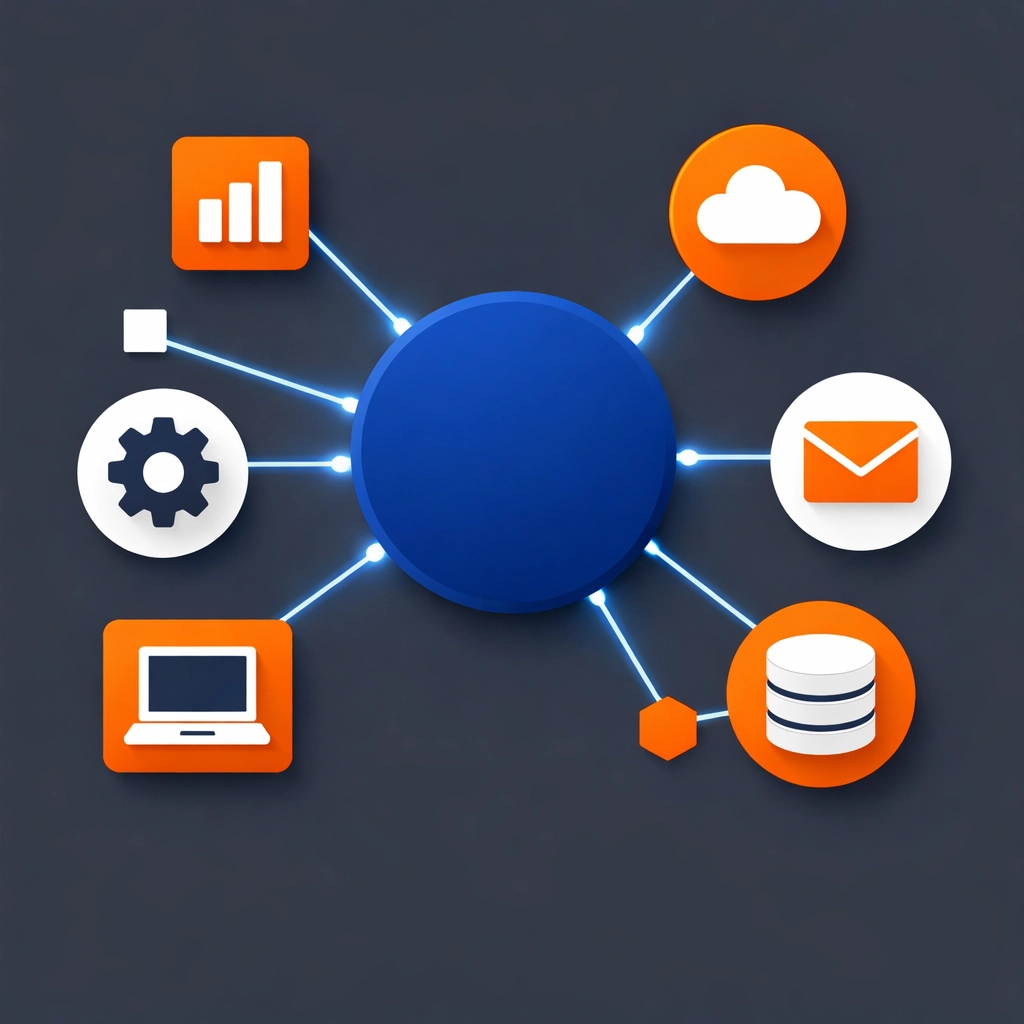 Interconnected digital nodes representing seamless software integration for efficient workflows.