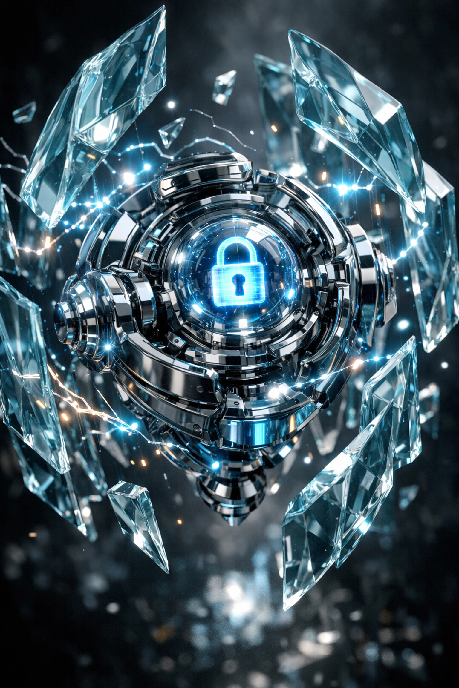 Glowing security core symbolizing automated protection and expert WordPress maintenance services for web safety.