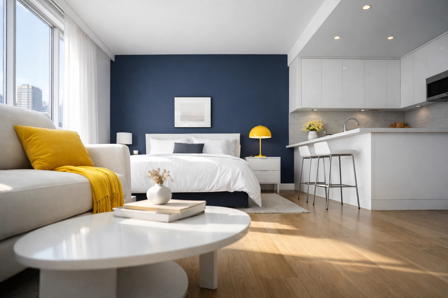 Spotless minimalist studio maintained by apartment cleaning services in Leominster MA.