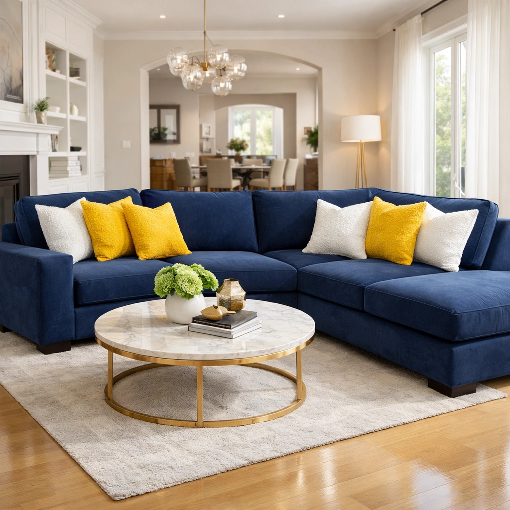 Immaculate living room sofa and hardwood floors highlighting professional weekly house cleaning MA standards.