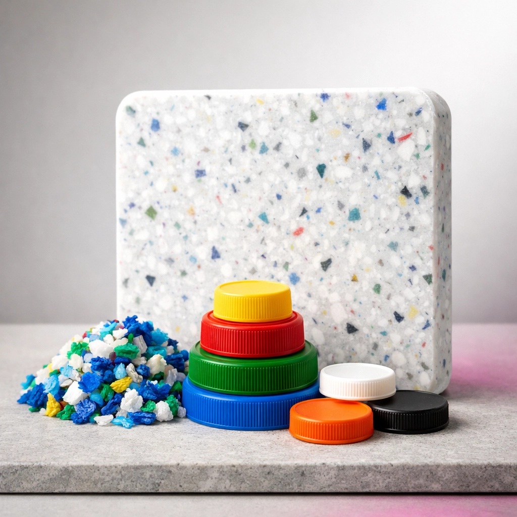 Recycled plastic sheet made from Australian waste illustrating circular construction and material lifecycle.