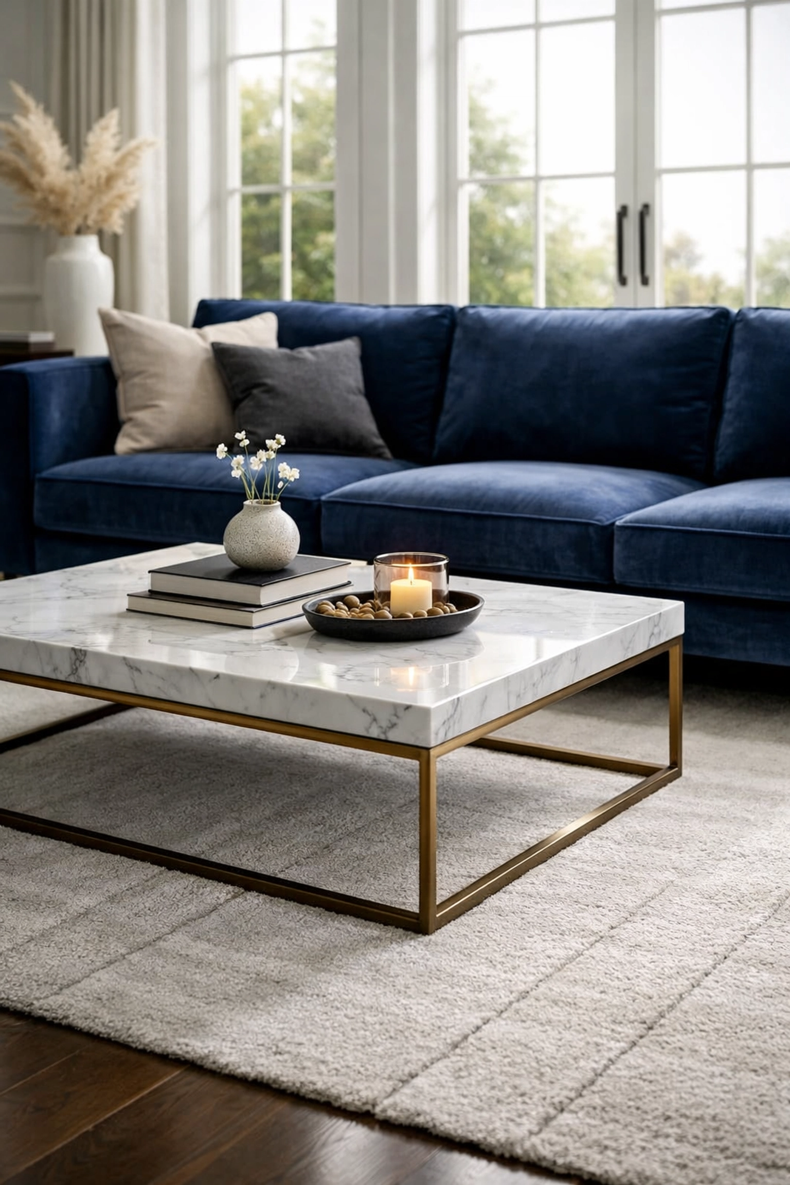 Dust-free modern living room in Massachusetts featuring expert deep cleaning services.