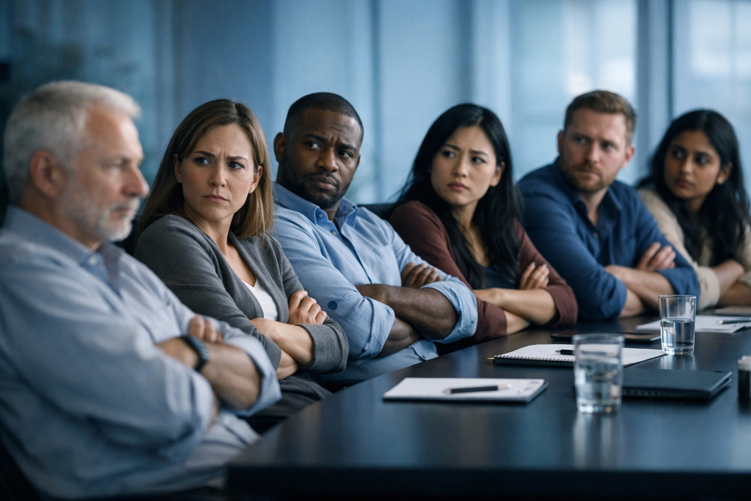 Team members hesitant to speak up in meeting showing lack of psychological safety