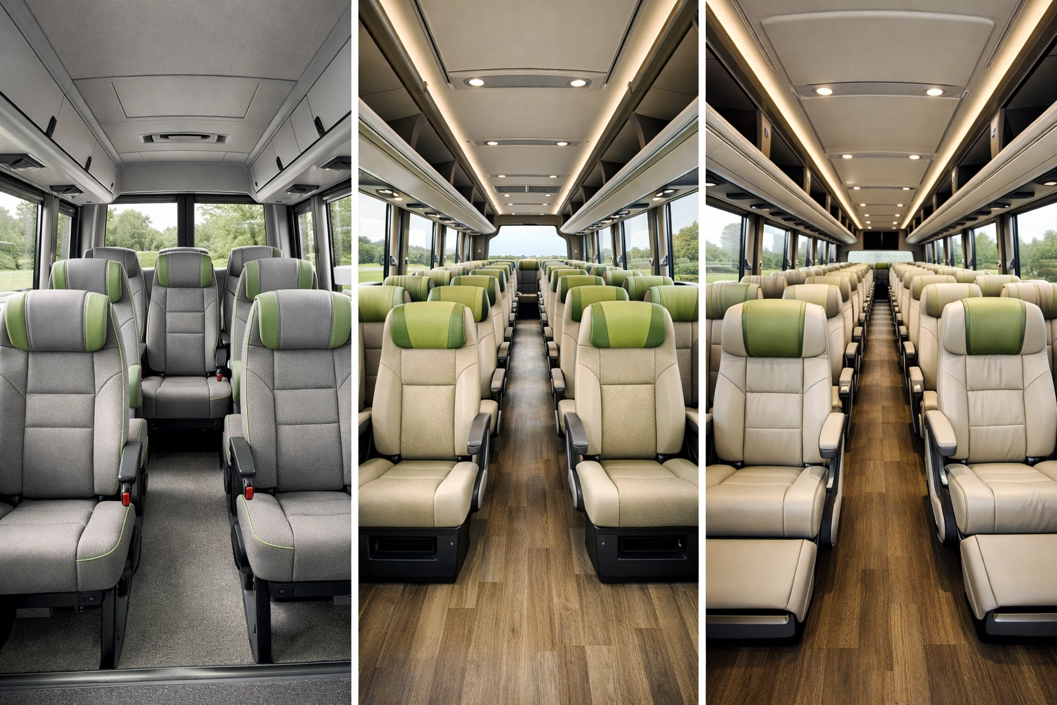 Comparison of minibus and coach interior sizes for wedding guest transport