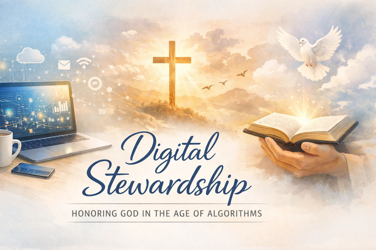 Let's be honest, you probably picked up your phone at least three times before you clicked on this article. No judgment. We're all swimming in the same digital soup, where algorithms know our habits better than we know ourselves. But here's the thing: our faith doesn't stop at the edge of a screen. If God cares about how we spend our money, our time, and our words, He definitely cares about what we're doing with the 4+ hours a day most of us spend staring at glowing rectangles. Welcome to the wild world of digital stewardship, where ancient biblical principles meet infinite scroll.  God Owns Your Wi-Fi (And Everything Else)  The foundation of digital stewardship isn't complicated: God owns it all . Psalm 24:1 makes it crystal clear, "The earth is the Lord's, and everything in it." That includes your iPhone, your Netflix account, your Reddit rabbit holes, and yes, even that embarrassing TikTok obsession. When we understand that our devices aren't really ours , everything shifts. We stop asking "What do I want to do with my screen time?" and start asking "What does God want me to do with the resources He's entrusted to me?" That's biblical stewardship 101. According to 1 Corinthians 4:1-2, we're "servants of Christ and those entrusted with the mysteries God has revealed." Faithfulness matters, not just in our church attendance or prayer life, but in how we manage our digital world.  The Great Digital Exchange  Here's where it gets practical. Technology operates on a trade system, and we need to understand what we're exchanging: Technology CONSUMES: Time  – Your most non-renewable resource (sorry, no refunds on wasted hours) Attention  – What Scripture calls your "heart focus" Mental energy  – The brain fog after a two-hour social media binge is real Emotional bandwidth  – Ever notice how drained you feel after doom-scrolling? Spiritual focus  – Hard to hear God's whisper when 47 browser tabs are screaming Technology can MULTIPLY: Knowledge  – Access to sermons, Bible studies, theological resources Authentic connection  – Video calls with missionaries, online small groups, faith communities Creativity  – Digital tools for worship, art, storytelling Kingdom-aligned impact  – Platforms for evangelism, discipleship, encouragement Wisdom  – When we choose content that builds us up instead of tears us down The question isn't whether technology is good or bad. The question is: Are you managing the exchange, or is it managing you?  Moving From Autopilot to Intentional  Let's talk about intentionality, the opposite of that zombie-mode scrolling we all know too well. Biblical digital stewardship requires us to shift from passive consumption to purposeful engagement. Think about it: Would you let a stranger waltz into your home and rearrange your furniture? Of course not. But we let algorithms rearrange our thoughts, emotions, and priorities every single day without batting an eye. Discernment  is your first line of defense. Not everything that pops up in your feed deserves your attention. Some of it is misinformation dressed up as truth. Some of it is engineered to trigger outrage. Ask yourself: "Does this content align with Philippians 4:8?" (Hint: if it's not true, noble, right, pure, lovely, or admirable, keep scrolling.) Self-control  means creating boundaries before your willpower runs out. You wouldn't walk into an all-you-can-eat buffet without some sense of limits (well, most of us wouldn't). Why approach your screen time any differently? Set reasonable boundaries: not legalistic rules, but loving guardrails that protect what matters most. Humility  guards against the comparison trap. Social media is a highlight reel, not reality. When you find yourself envying someone's "perfect" life, remember: You're comparing your behind-the-scenes to their promotional trailer. Mindfulness  keeps you present. Technology has this sneaky way of pulling us out of the moment. You're at dinner with your family, but mentally you're somewhere in the comments section of a post from three days ago. Being physically present but digitally distracted isn't presence: it's a performance.  Practical Steps for Digital Discipleship  Ready to put this into action? Here are some concrete ways to honor God in your digital life:  Create a Digital Stewardship Covenant  Sit down (preferably with your family or accountability partner) and write out specific commitments. Ask yourself: How do my technology choices lead to spiritual life? What digital habits drain my soul instead of feeding it? Where do I need to draw boundaries? Don't just think about it. Write it down. Make it official. Pray over it.  Establish Tech-Free Sacred Spaces  Not every moment needs to be documented, tweeted, or shared. Create zones where screens aren't invited: The dinner table (seriously, put the phone away) The first hour after you wake up (talk to God before you talk to Instagram) Your bedroom (your marriage or your sleep is more important than late-night scrolling) Sunday morning worship (nothing kills spiritual focus like checking notifications during the sermon)  Ask the Kingdom Question  Before posting, sharing, or engaging online, ask: "Does this advance God's Kingdom?" Not every thought needs to become a tweet. Not every opinion needs to be shared. Sometimes the most spiritually mature thing you can do is... just close the app.  Use Technology to Love Your Neighbor  Digital stewardship isn't about becoming a technology hermit. It's about using these tools redemptively: Encourage someone via text Share a worship song that moved you Support Kingdom work through online giving Join (or start) a virtual Bible study Use your platform to point people to Jesus The goal isn't to eliminate technology: it's to steward it well.  When the Algorithm Meets the Altar  Here's the beautiful paradox: When we surrender our digital lives to God's lordship, we actually experience more freedom, not less. Boundaries aren't restrictive: they're liberating. They protect what we value most and create space for what really matters. The algorithms are designed to keep you engaged, distracted, and coming back for more. But God invites you to something better: a life marked by intentionality, purpose, and presence. So tonight, before you mindlessly open that app for the fiftieth time, pause. Ask yourself: "Am I stewarding this moment, or squandering it?" Your digital life is part of your spiritual life. Let's honor God in both. Want more faith-based insights on living purposefully in the digital age?  Subscribe to stay connected with content that helps you navigate modern life with ancient wisdom. Because your scroll doesn't have to be mindless( it can be meaningful.)