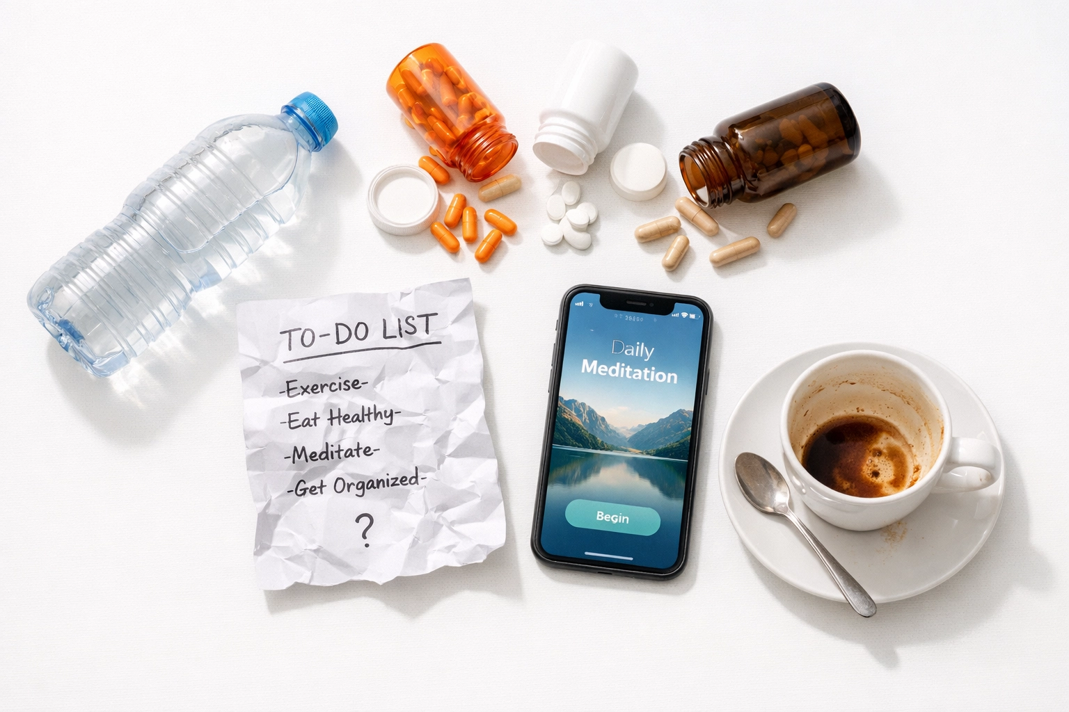 Failed menopause brain fog solutions including supplements, water, and wellness apps