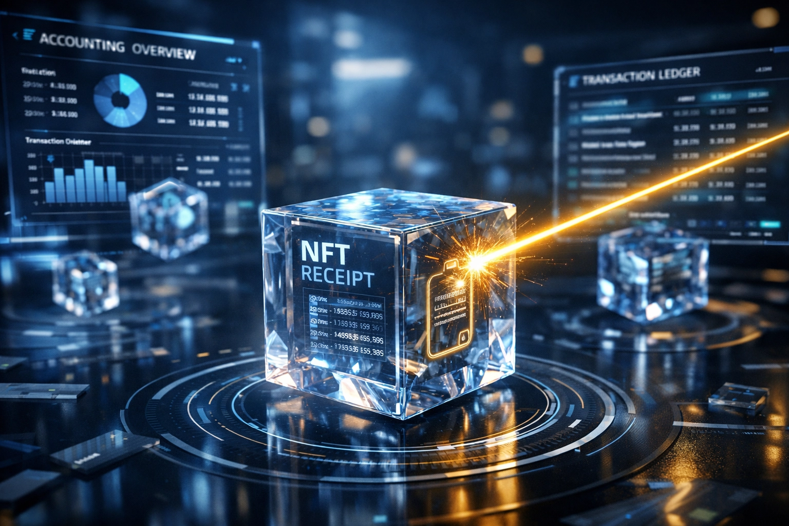 Digital accounting interface showing secure on-chain verification of NFT receipts for real-time audit trails.