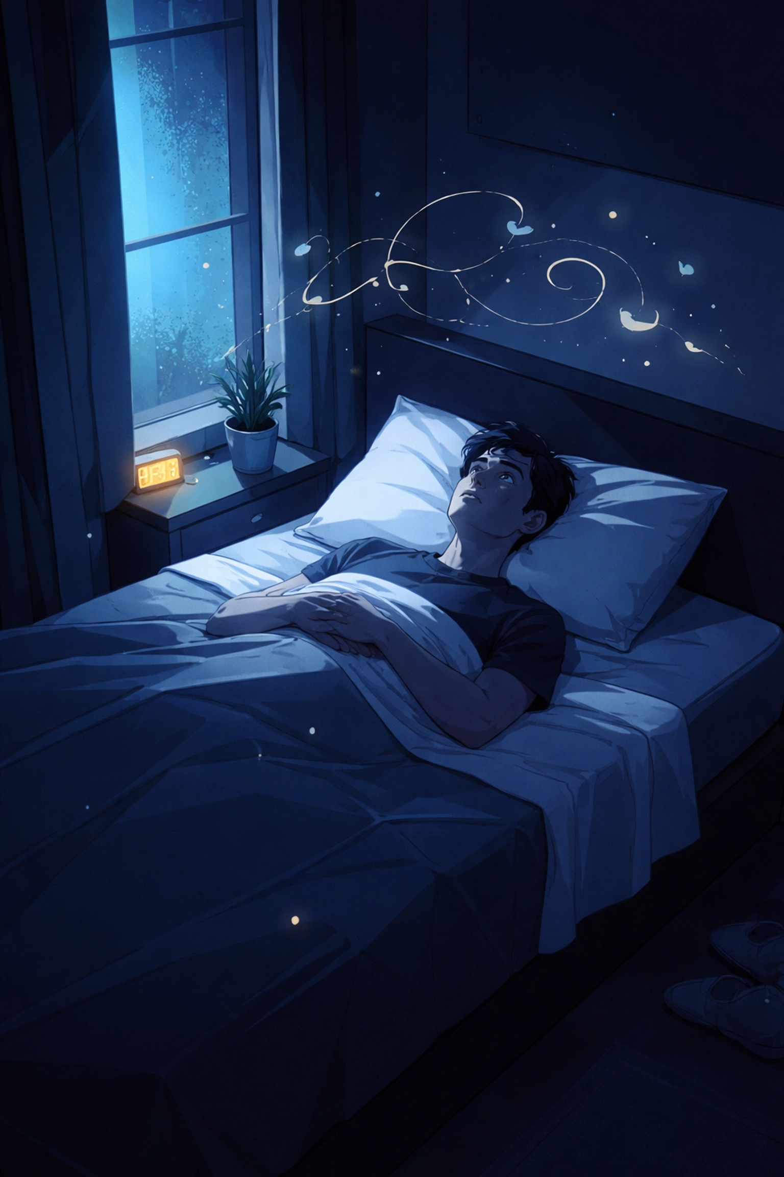 Person lying awake in bed at night struggling with poor sleep due to mineral deficiency