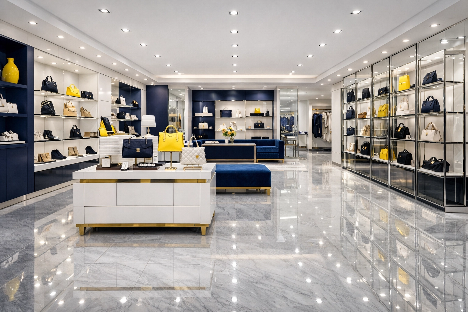 Clean retail boutique in Braintree featuring polished marble floors and organized displays.