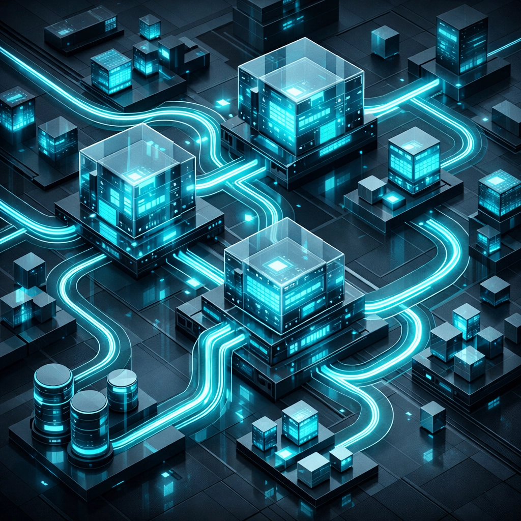 Digital representation of automated business workflows and AI implementation for lead scoring.