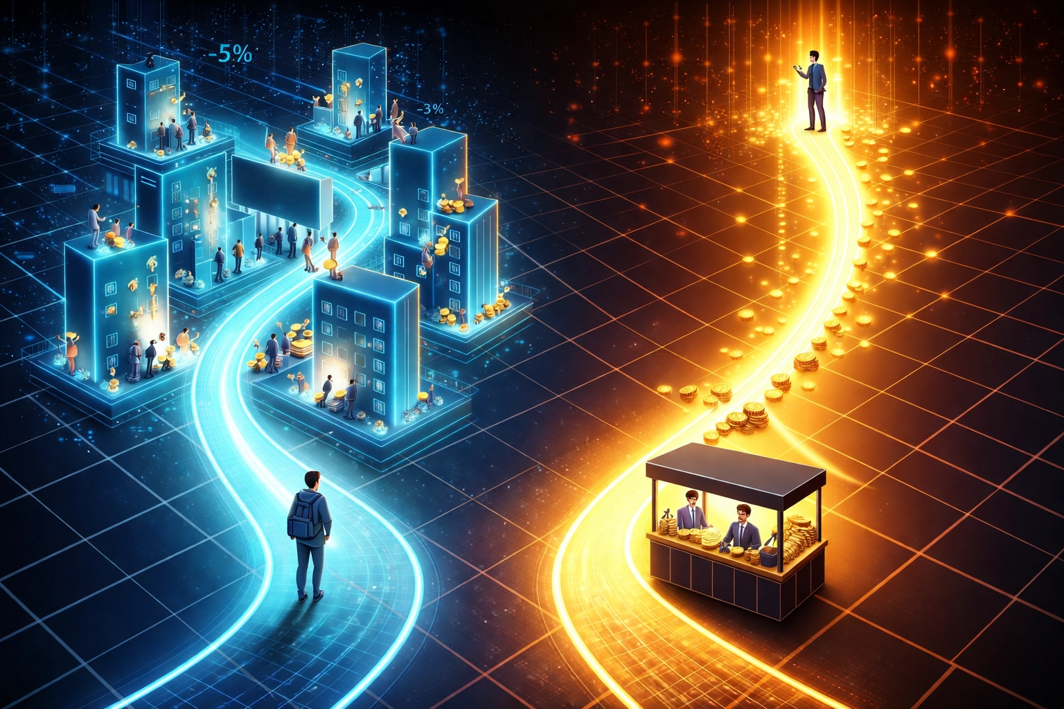 Comparison of direct crypto payments versus middlemen, highlighting fee savings with Web3 POS systems