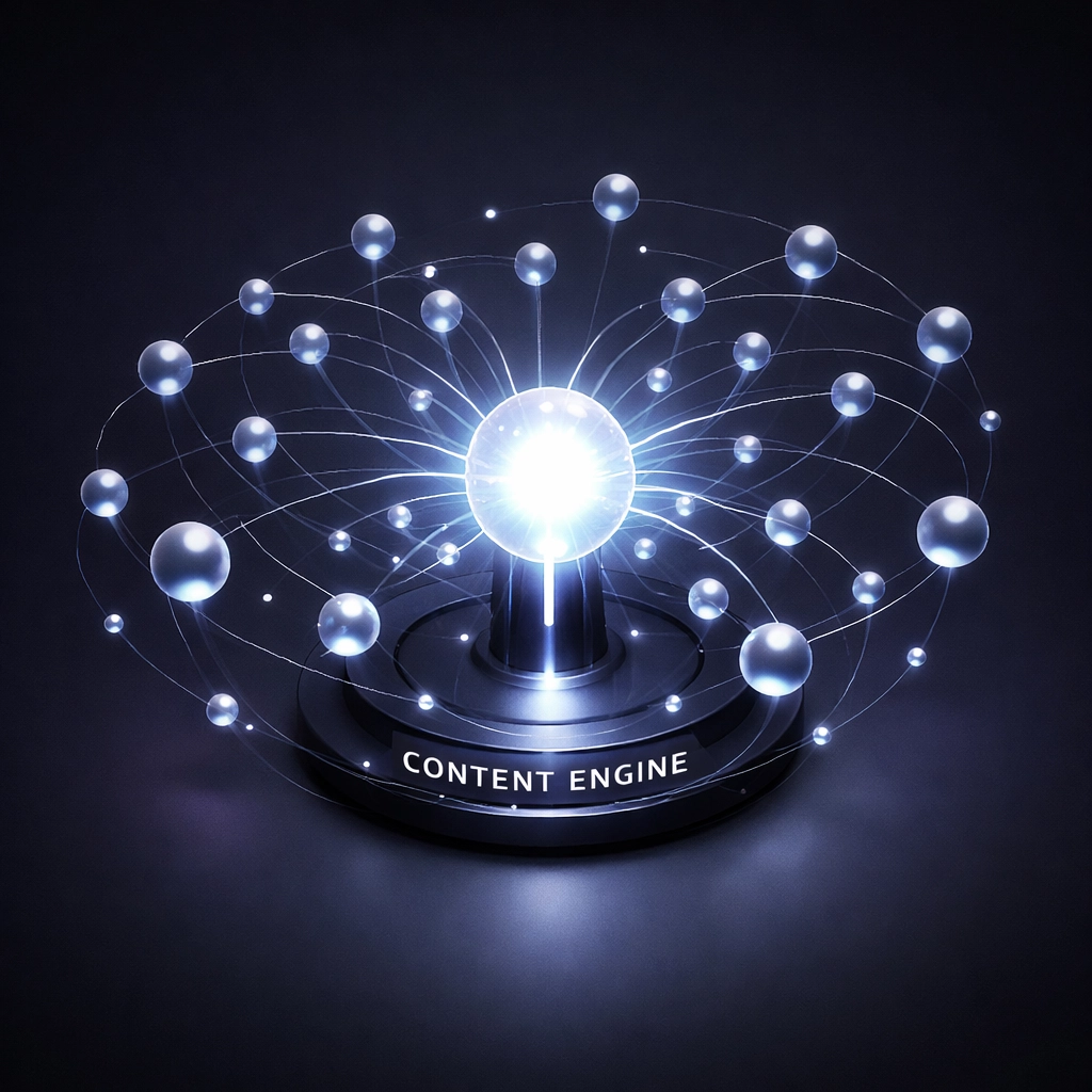 A digital content engine showing interconnected sub-topics for a content marketing agency Mumbai strategy.