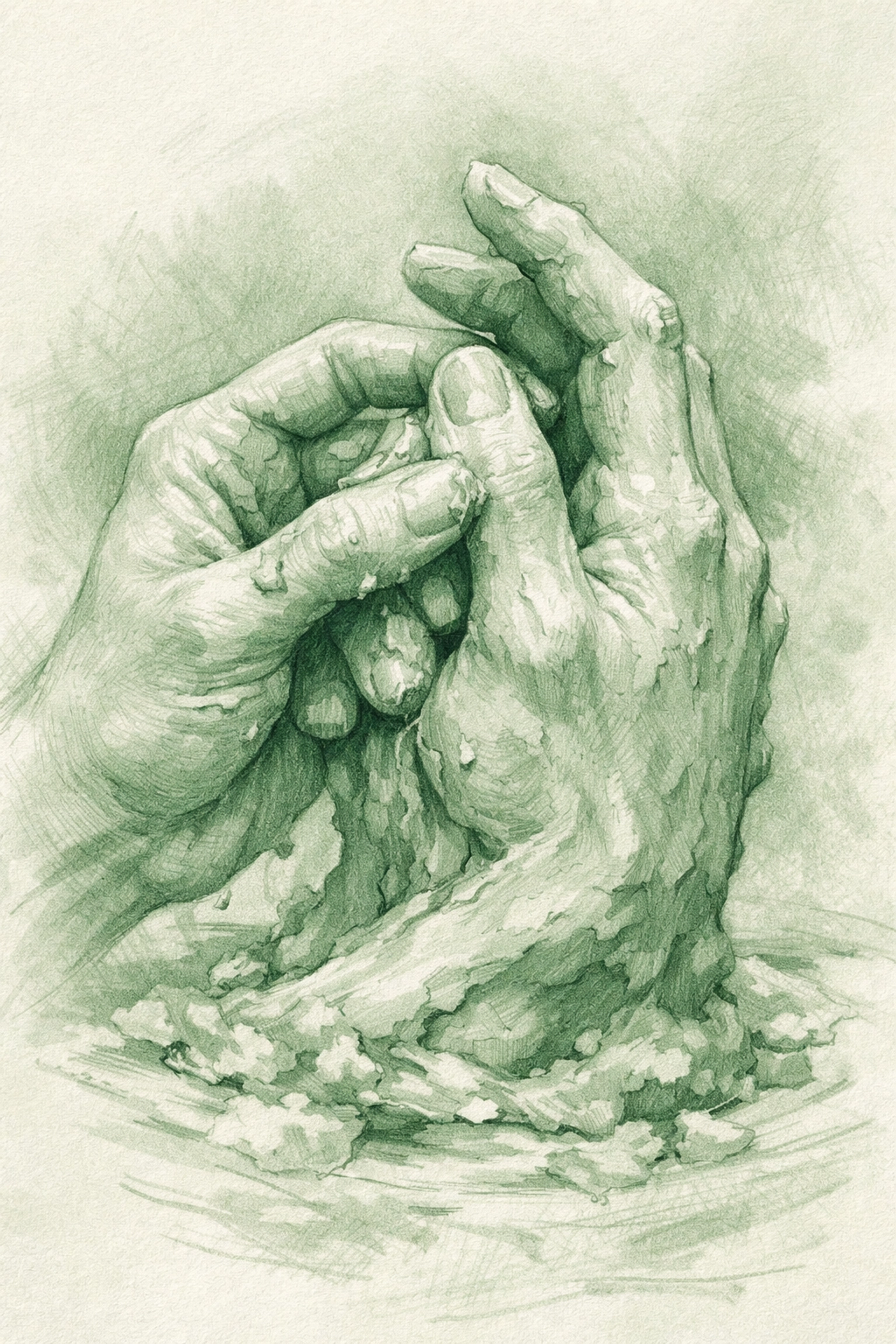 Male hands sculpting clay showing intimate self-creation in gay literary fiction