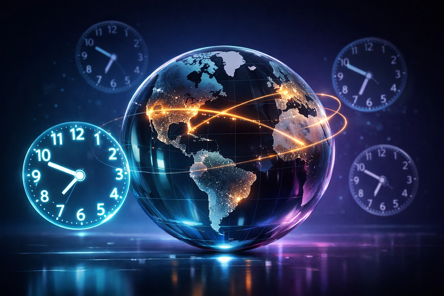 Digital globe showing what time is it in Terre Haute compared to London and other global cities.
