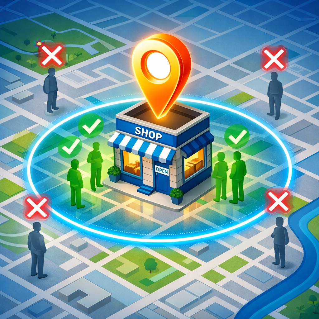 Google location tracking showing customers inside and outside business radius