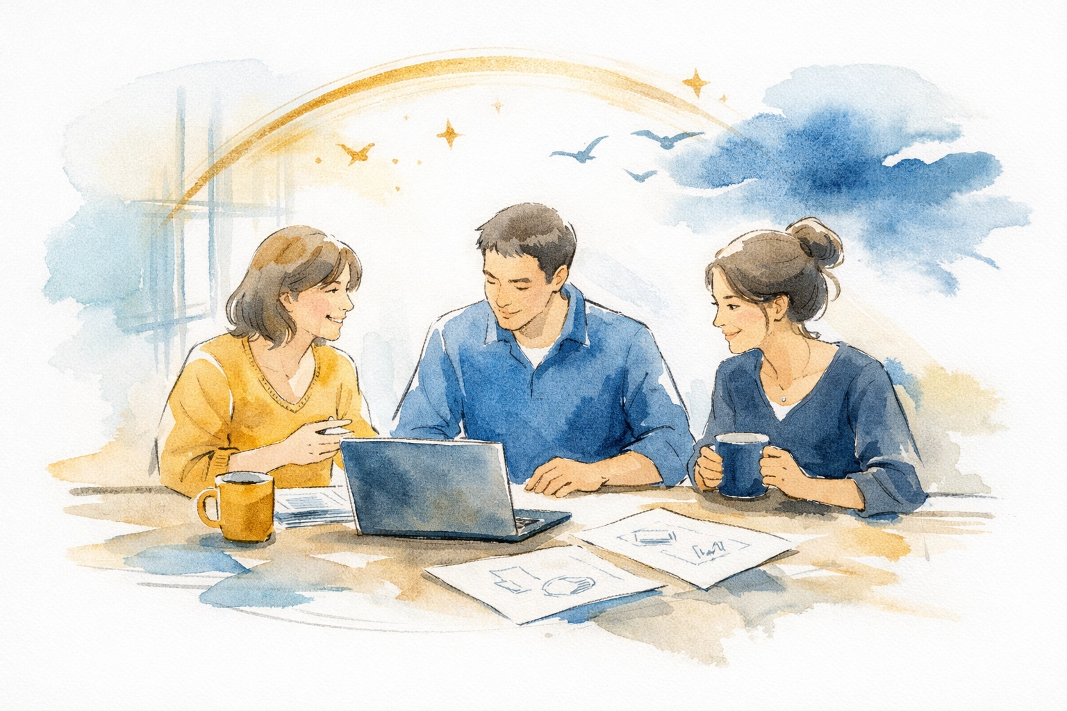 Creative team collaborating on project management and workflow design in modern workspace