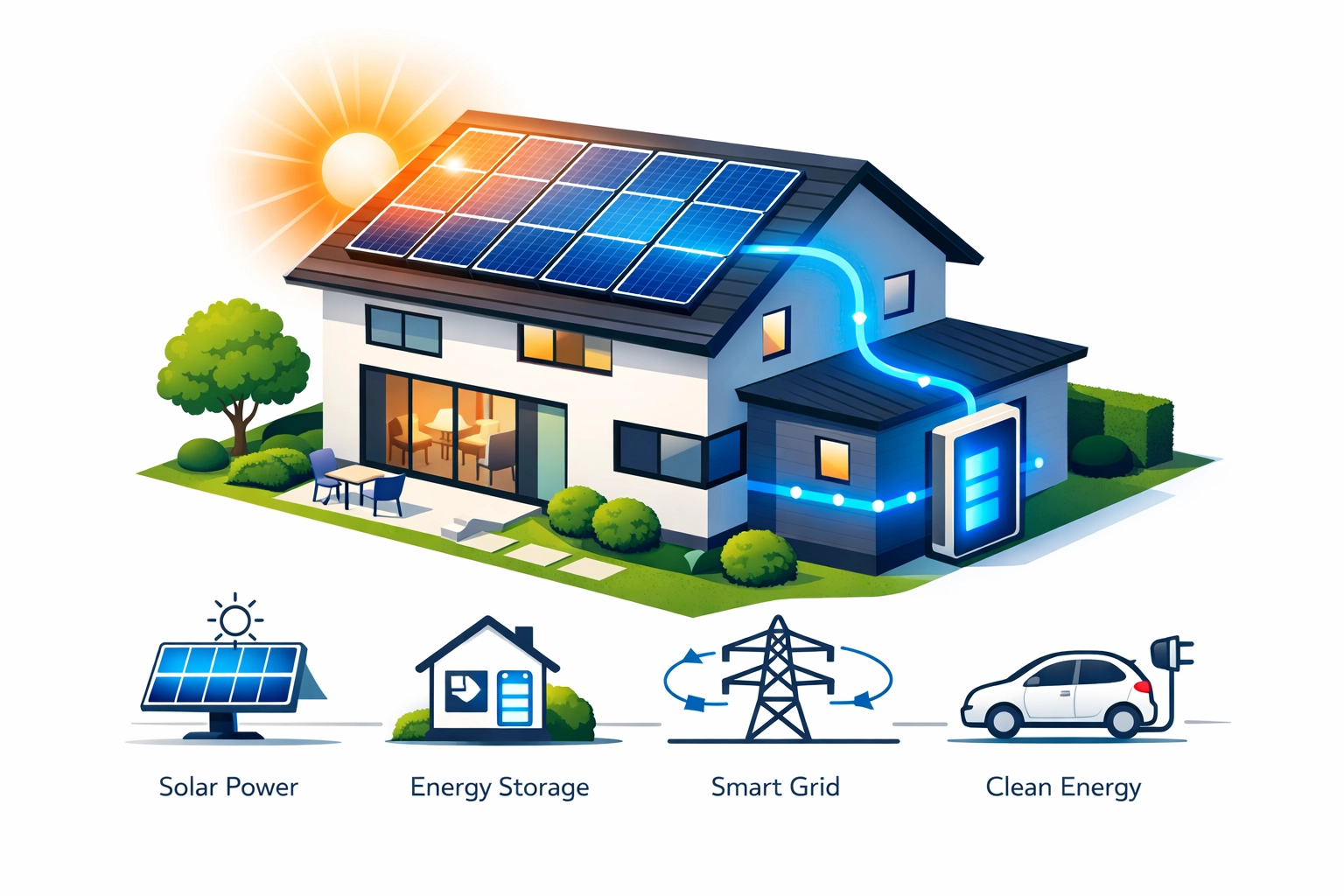 Modern Surrey house featuring rooftop solar panels and home battery storage for future-proofing.