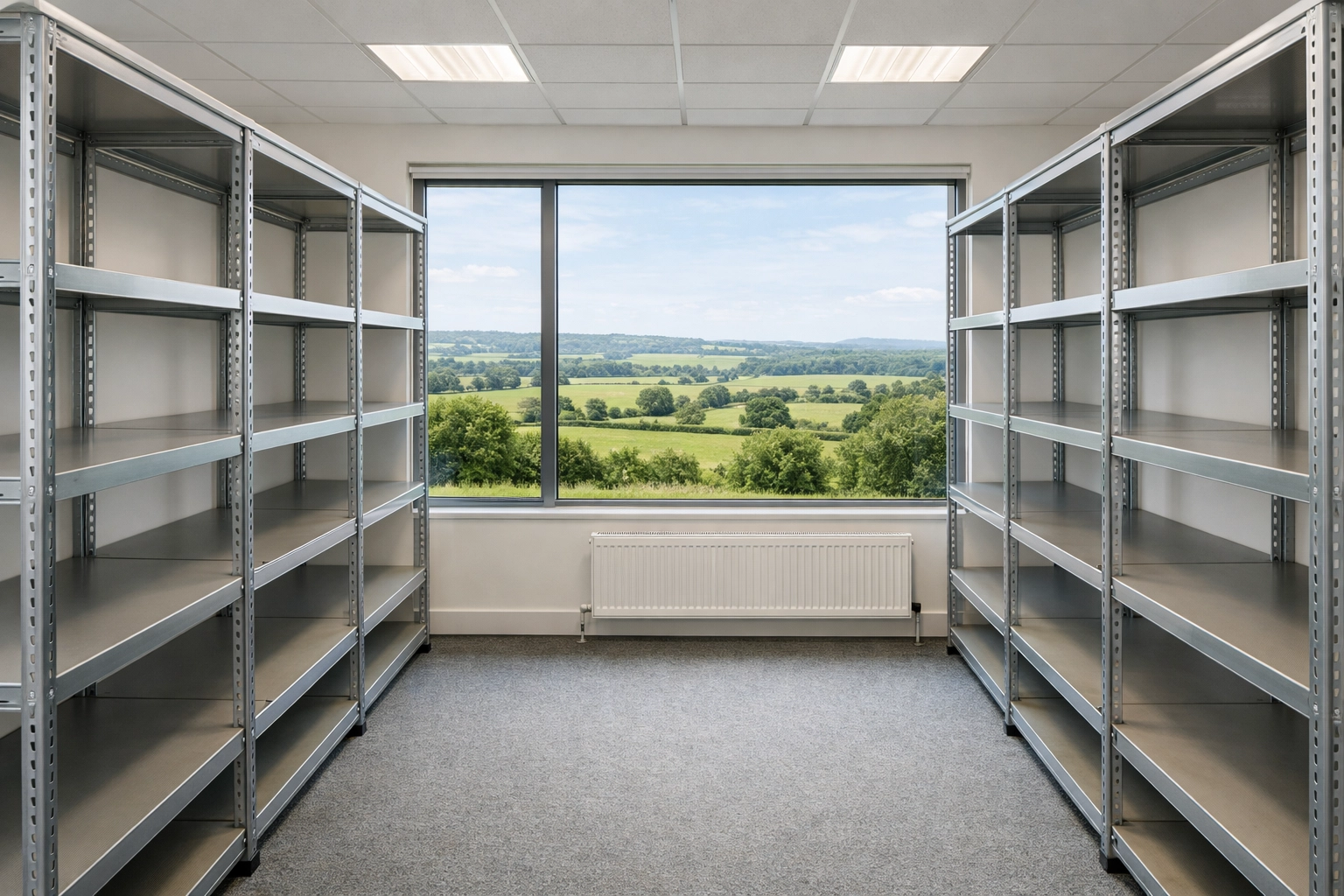 A clean and decluttered office storage room after professional IT recycling and e-waste removal.