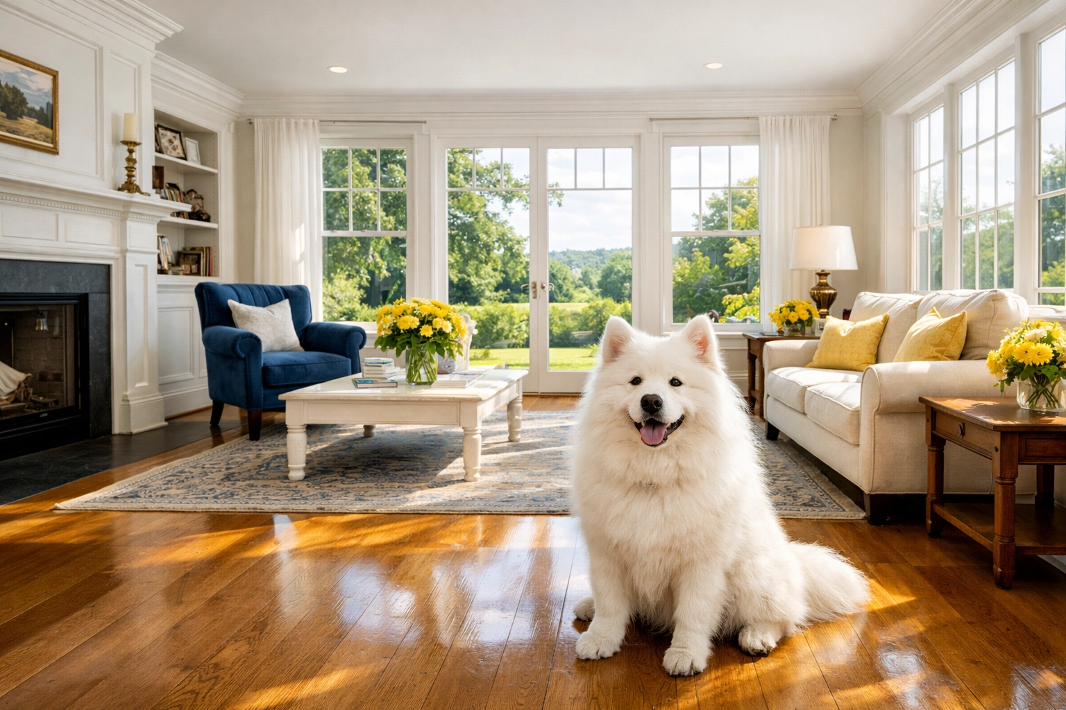 Eco-friendly hardwood floor cleaning in a Harvard home safe for pets and families.
