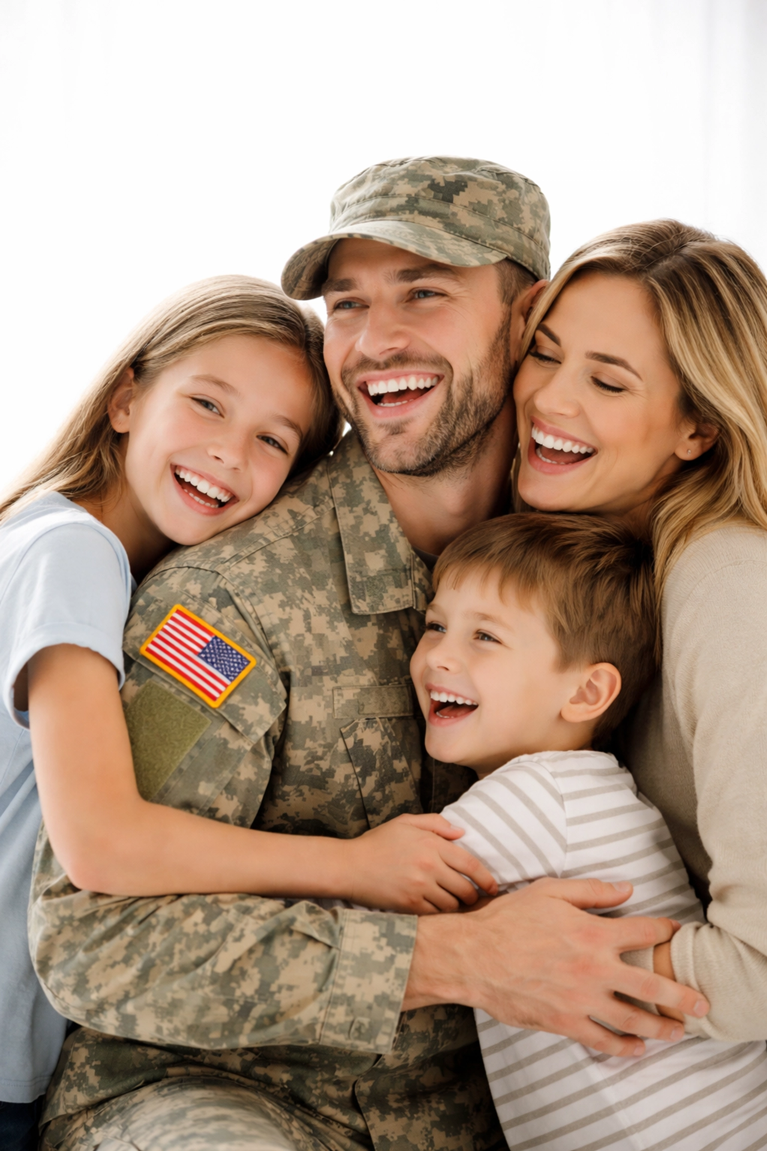 Military family embracing and supporting each other, illustrating Legion’s commitment to families