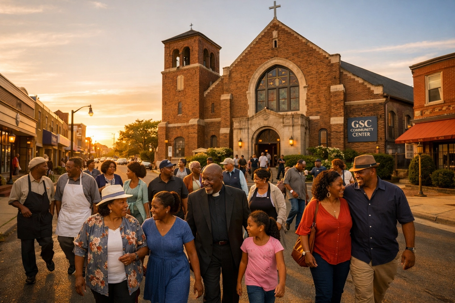 Faith leaders and families in a GSC community walking together toward a shared prosperous future.