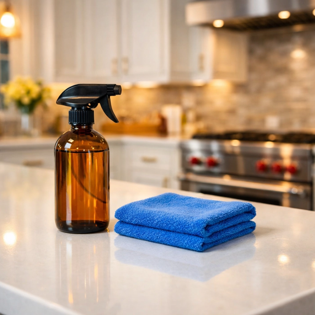 Pristine white kitchen island highlighting expert house cleaning service in Wellesley MA.