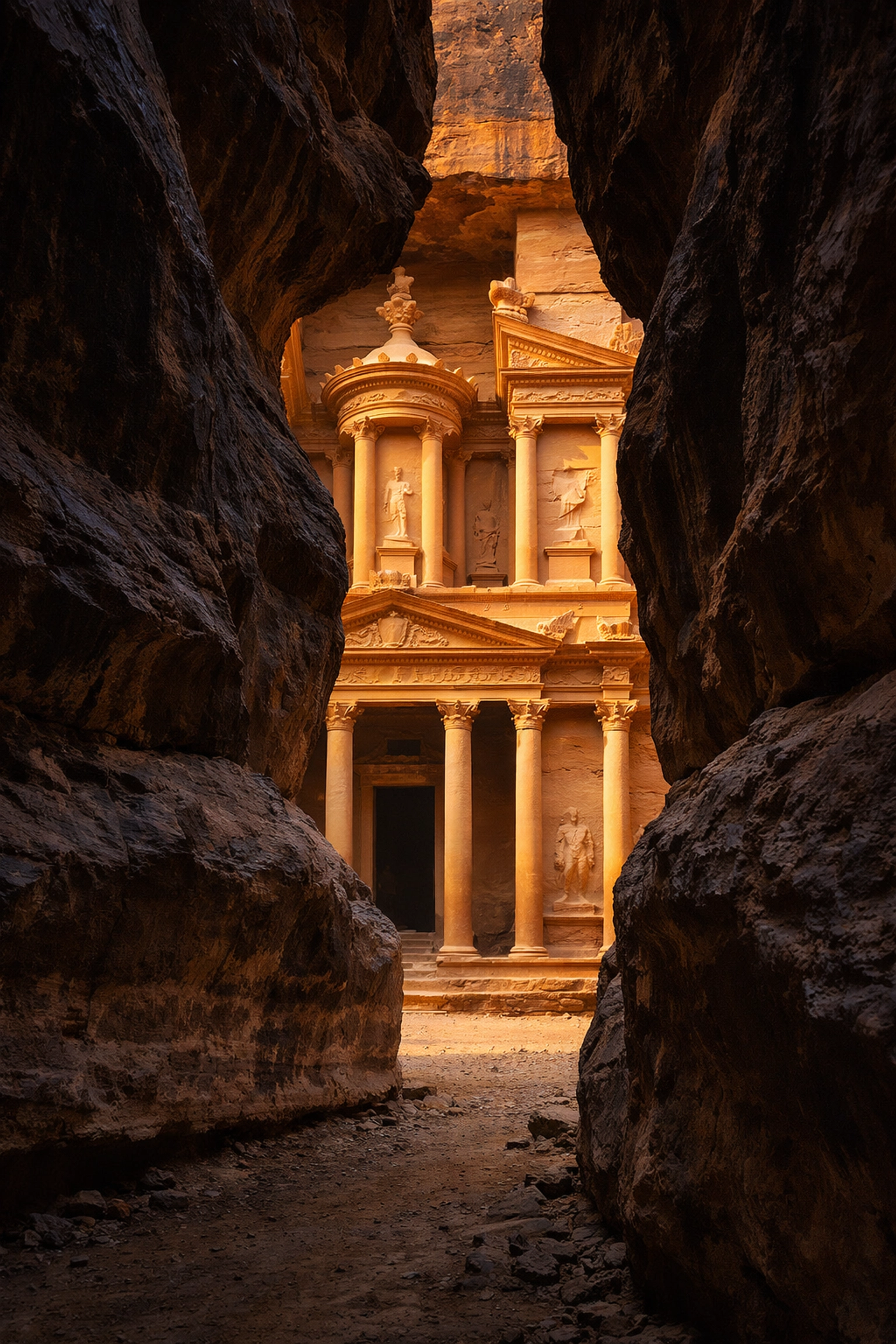 The Ultimate Guide to the World's Most Instagrammable Places: 25 Iconic Spots Every Photographer Must Visit 2 Petra Treasury carved in stone viewed through Siq canyon entrance in Jordan